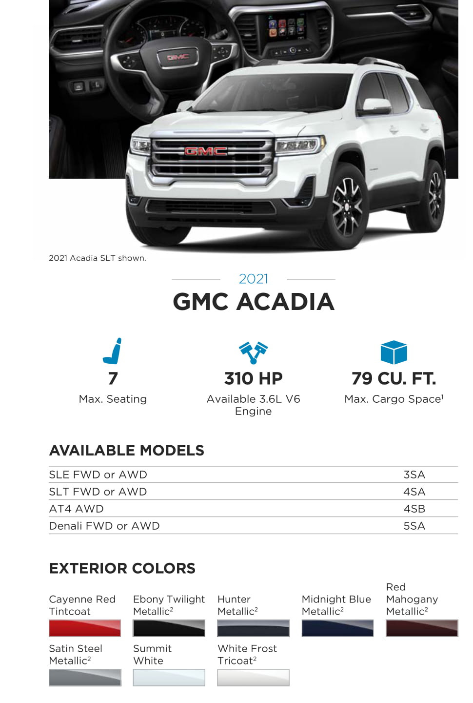 Models and Paint Colors used for this GMC Vehicle in 2021