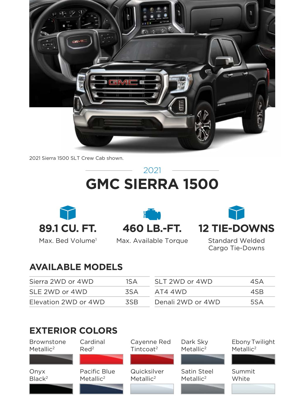 Models and Paint Colors used for this GMC Vehicle in 2021