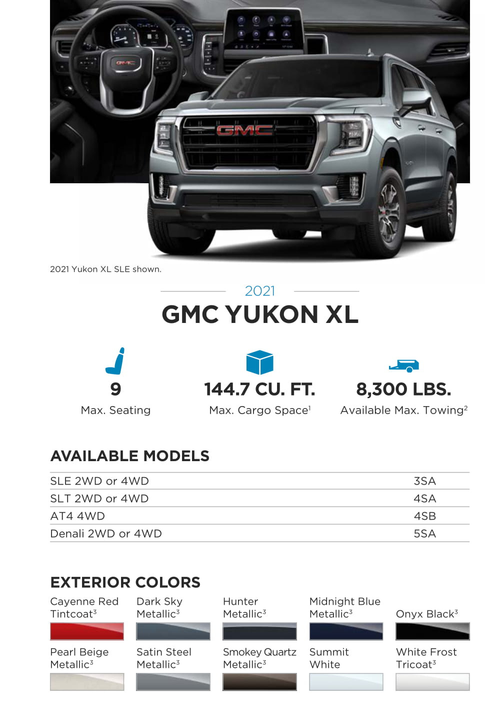 Models and Paint Colors used for this GMC Vehicle in 2021