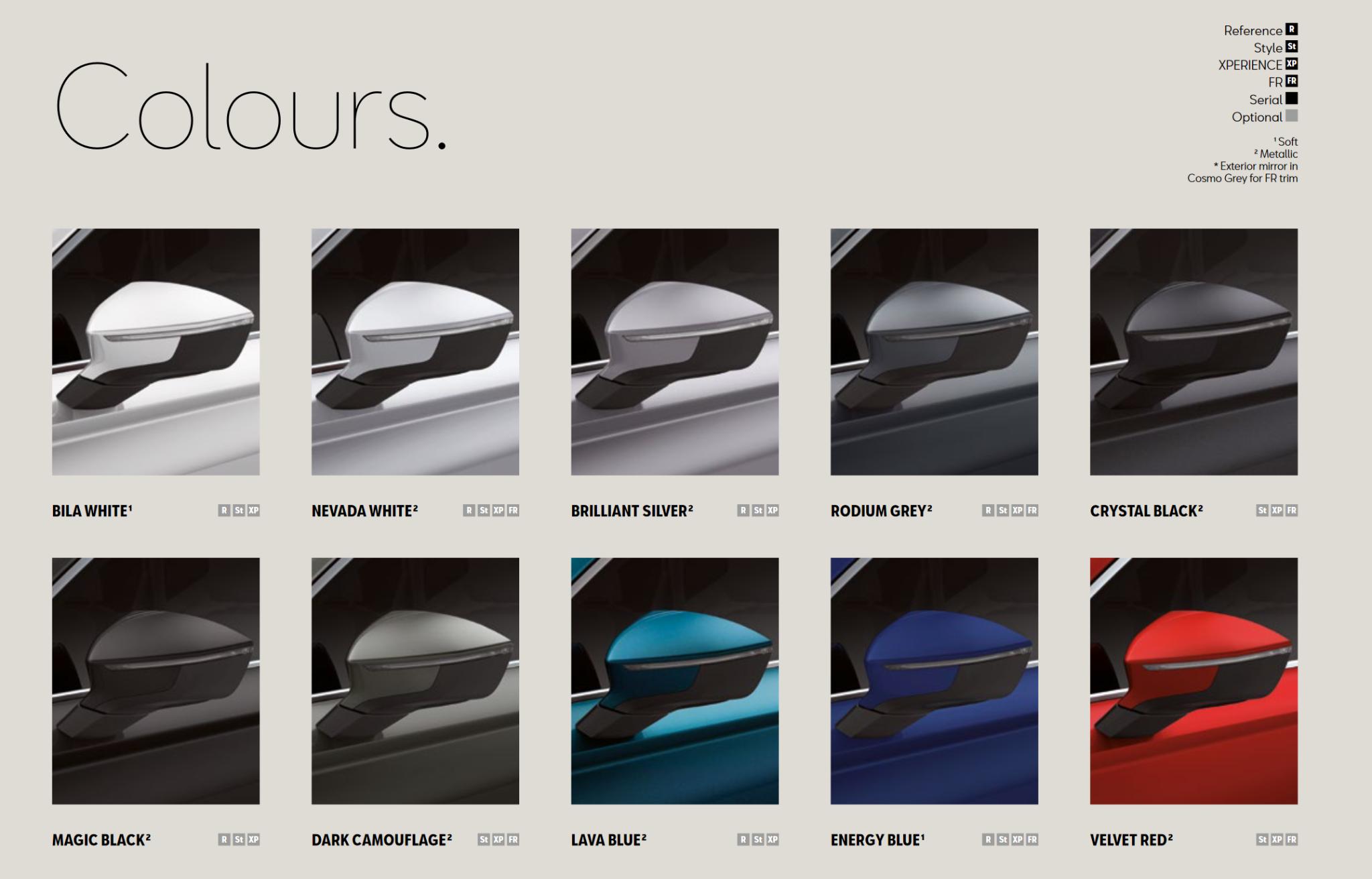 Exterior Color options that the Seat vehicle offered