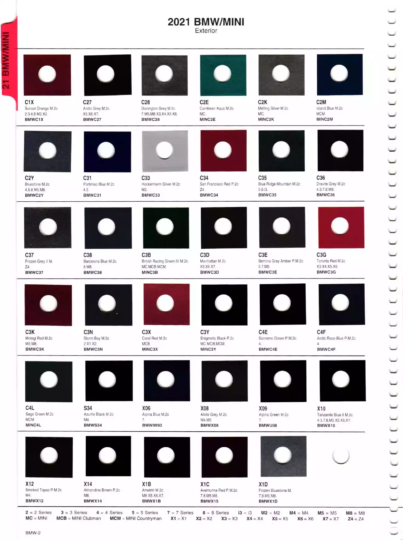 Color swatches, and their ordering paint codes for 2021 model vehicles