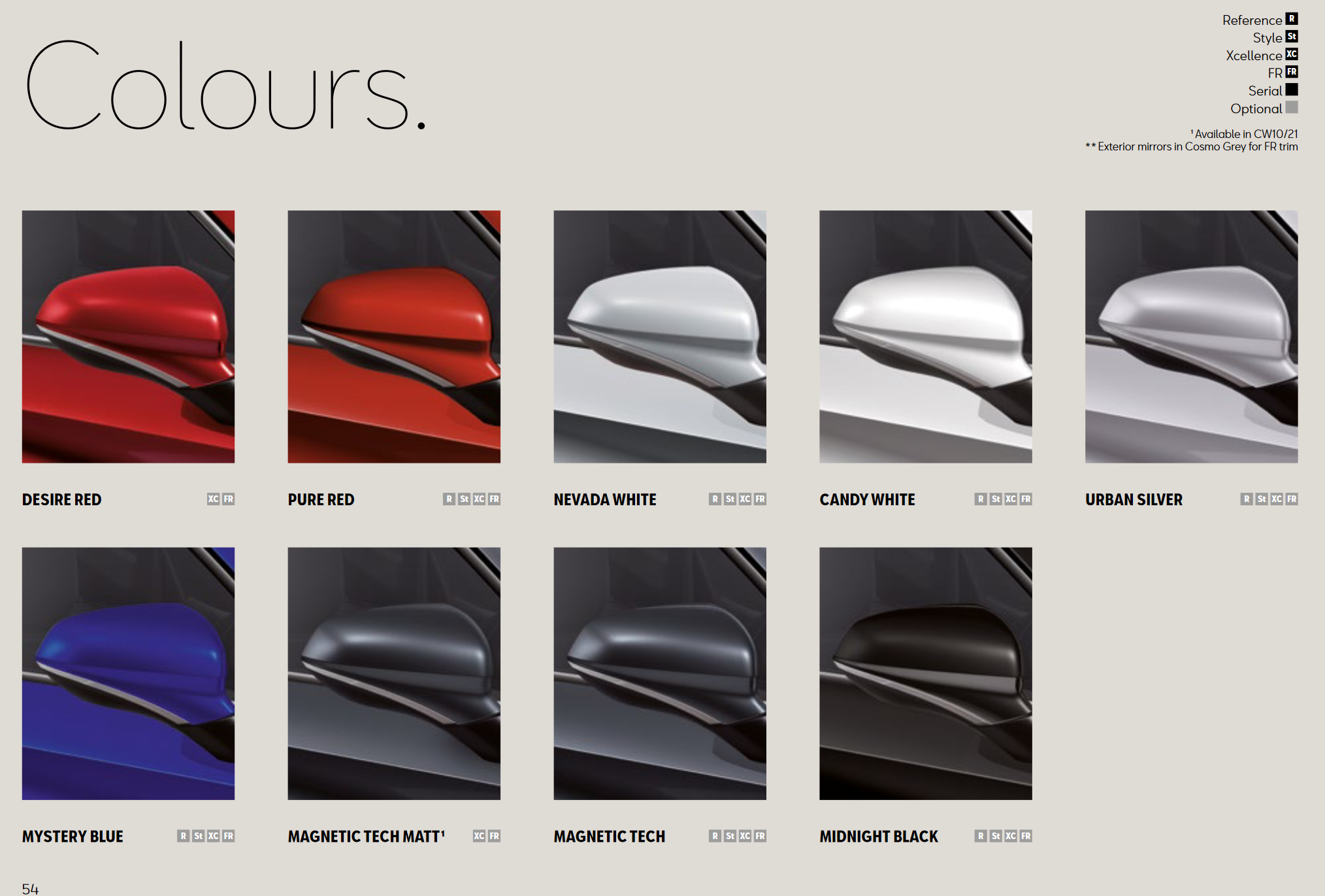 Exterior Color options that the Seat vehicle offered