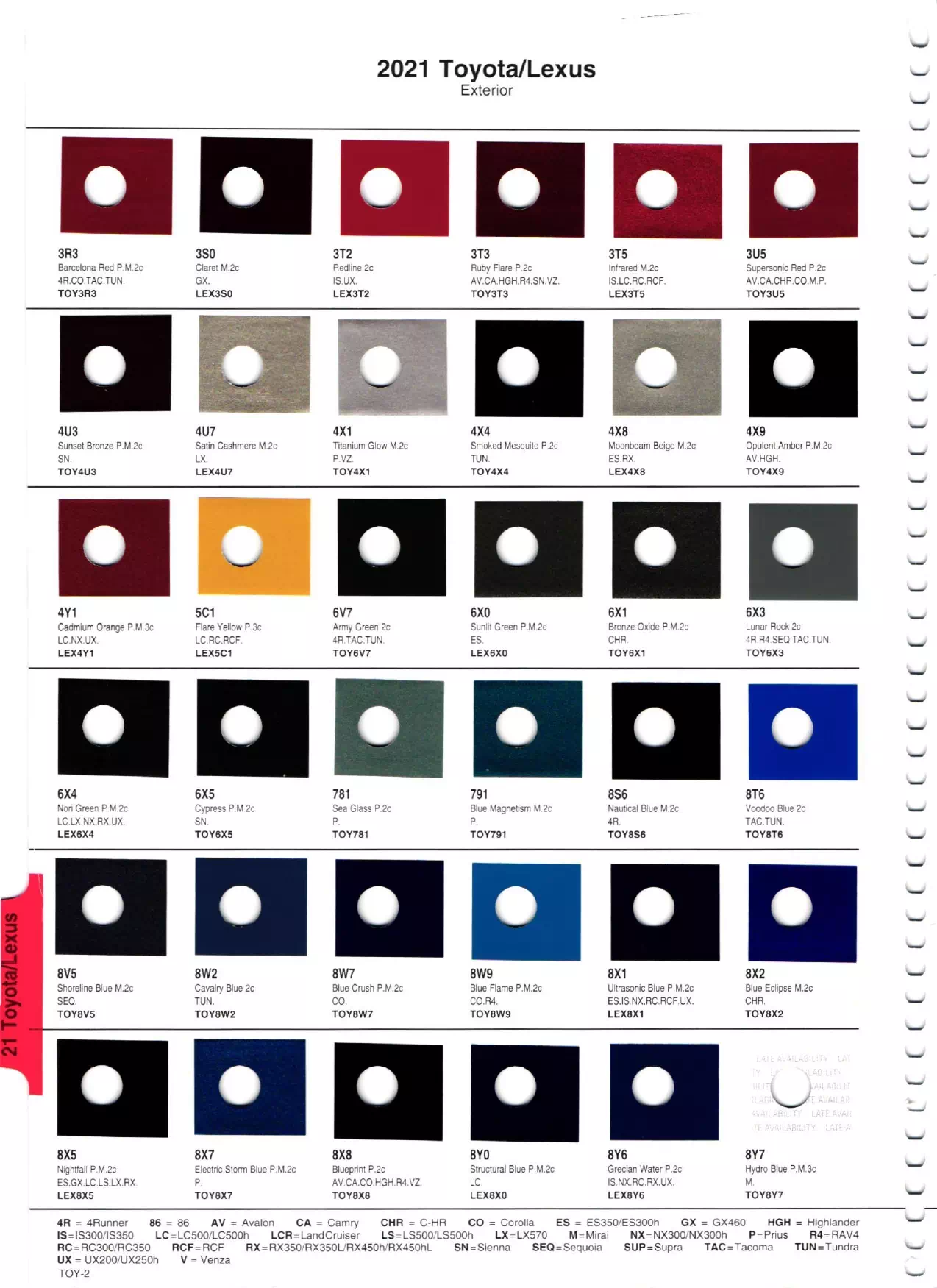 Toyota and lexus vehicle paint codes for exterior cars, ordering codes and  color shades