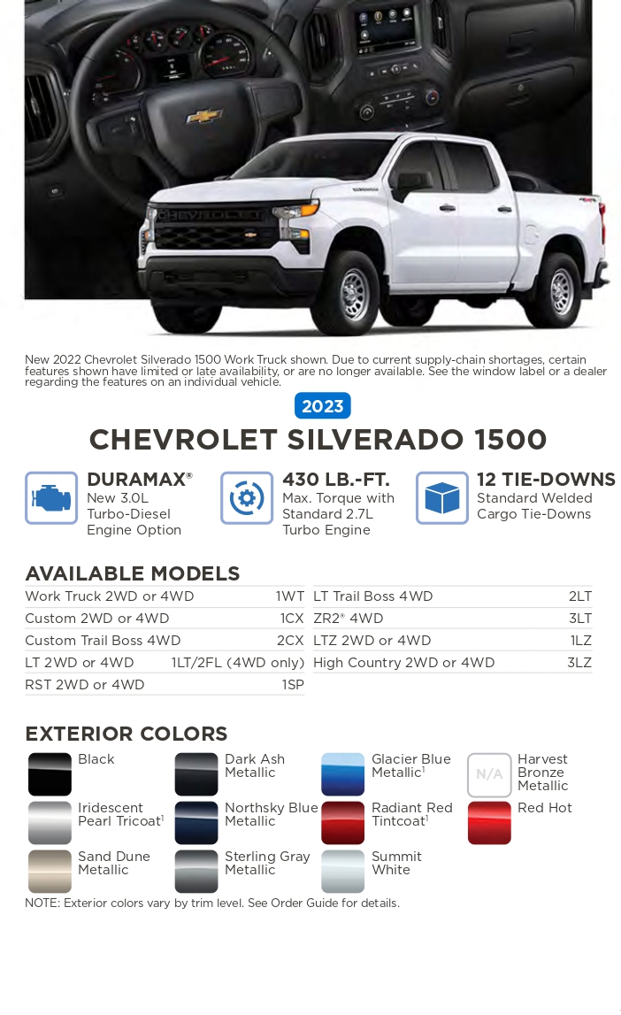 2023 Chevrolet vehicle example and exterior colors that come on the vehicle