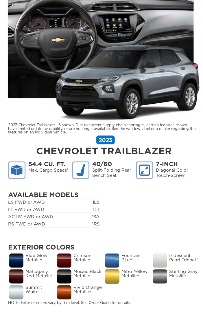 2023 Chevrolet vehicle example and exterior colors that come on the vehicle