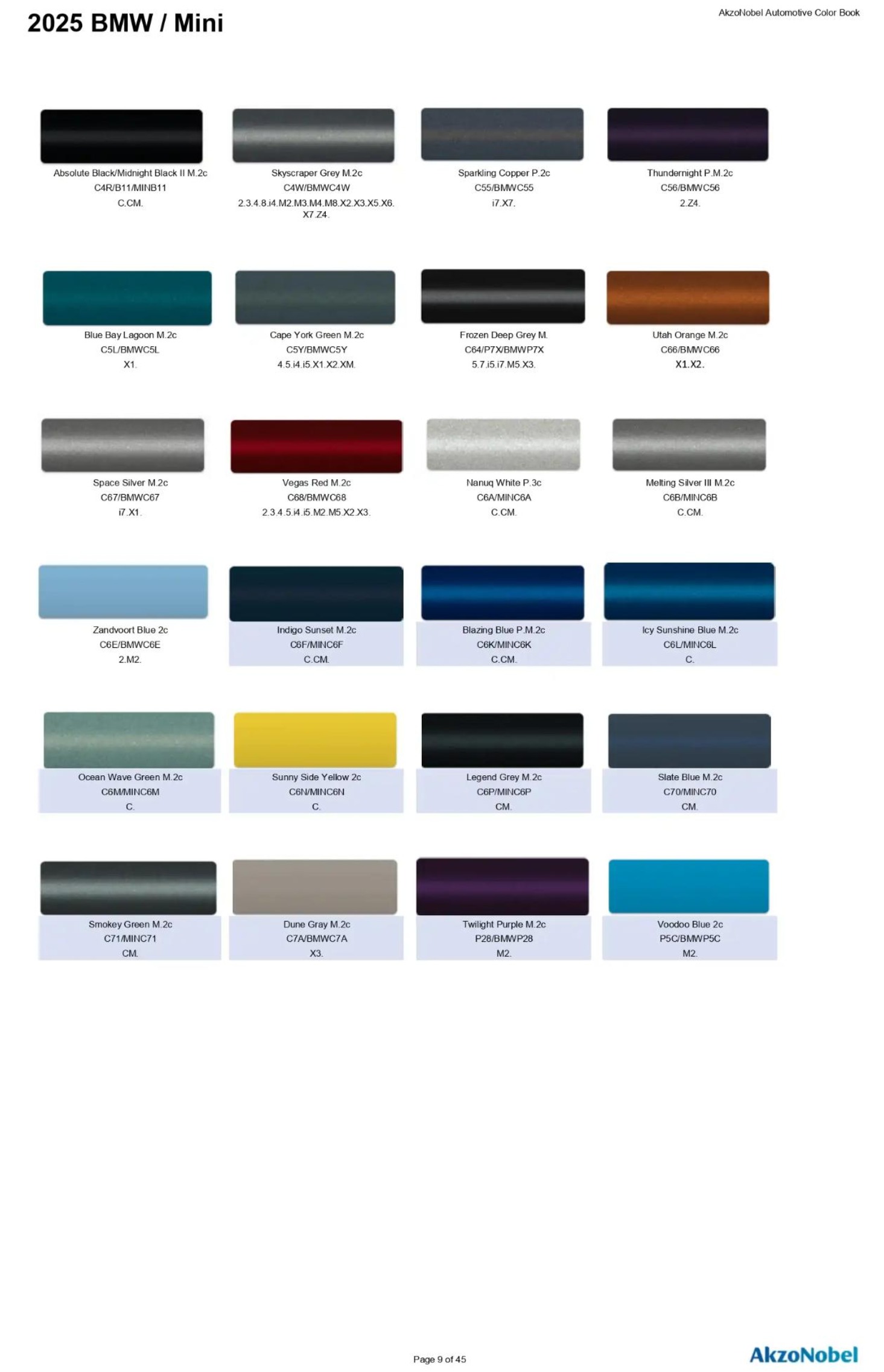 2025 BMW Paint Codes and Color Chart Page 2
