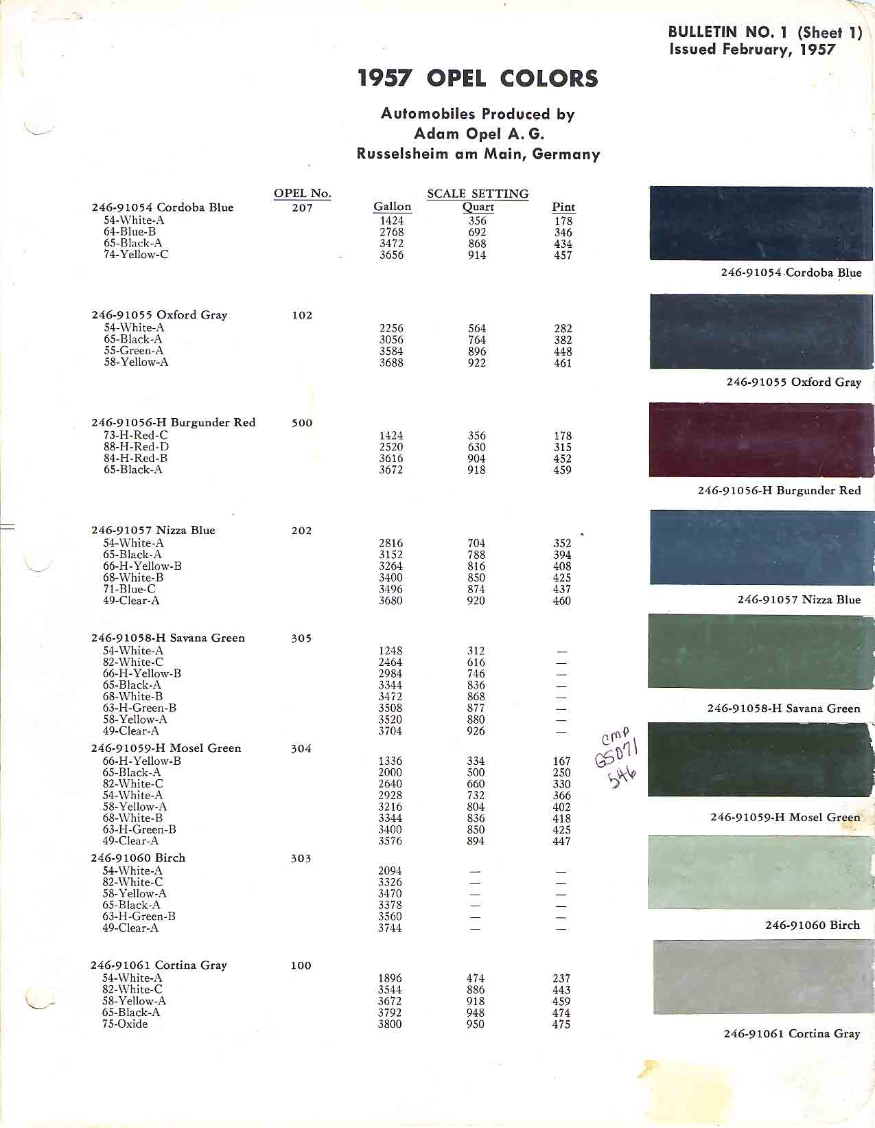 Opel Exterior Color Code and Paint Chart Colours