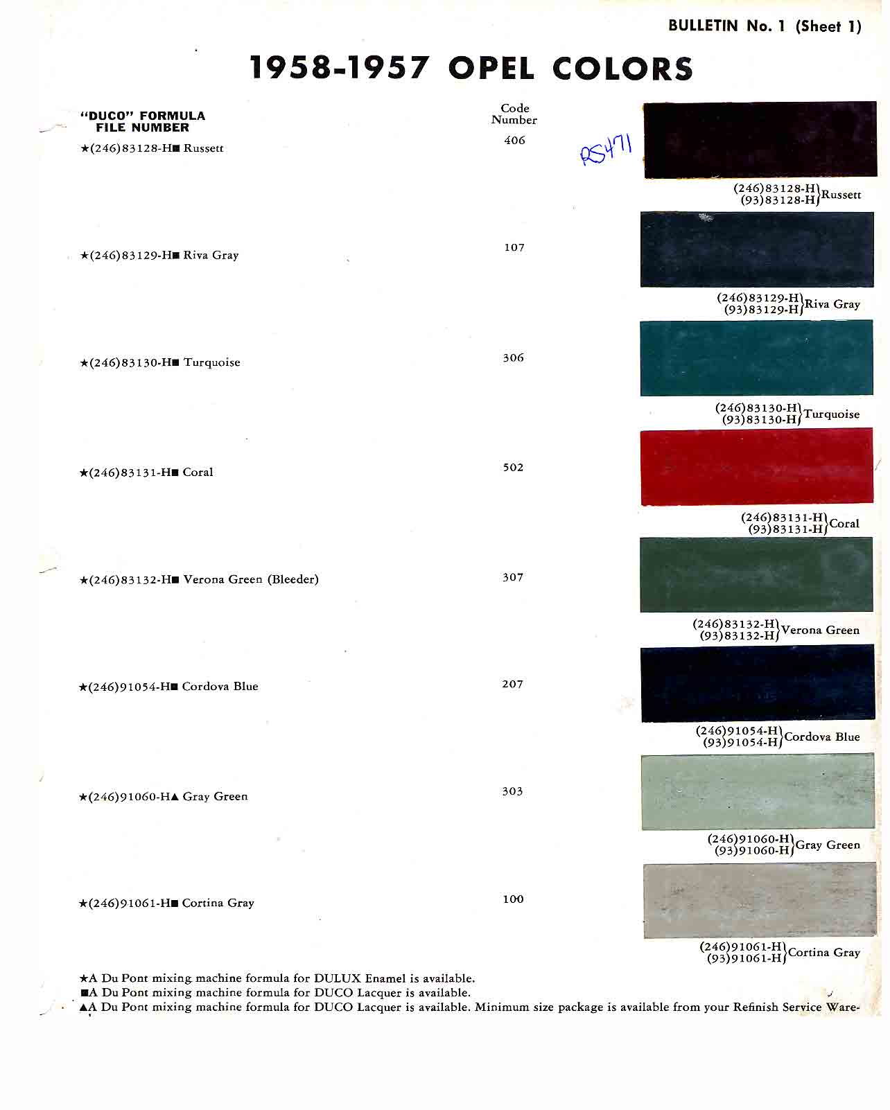 Opel Exterior Color Code and Paint Chart Colours