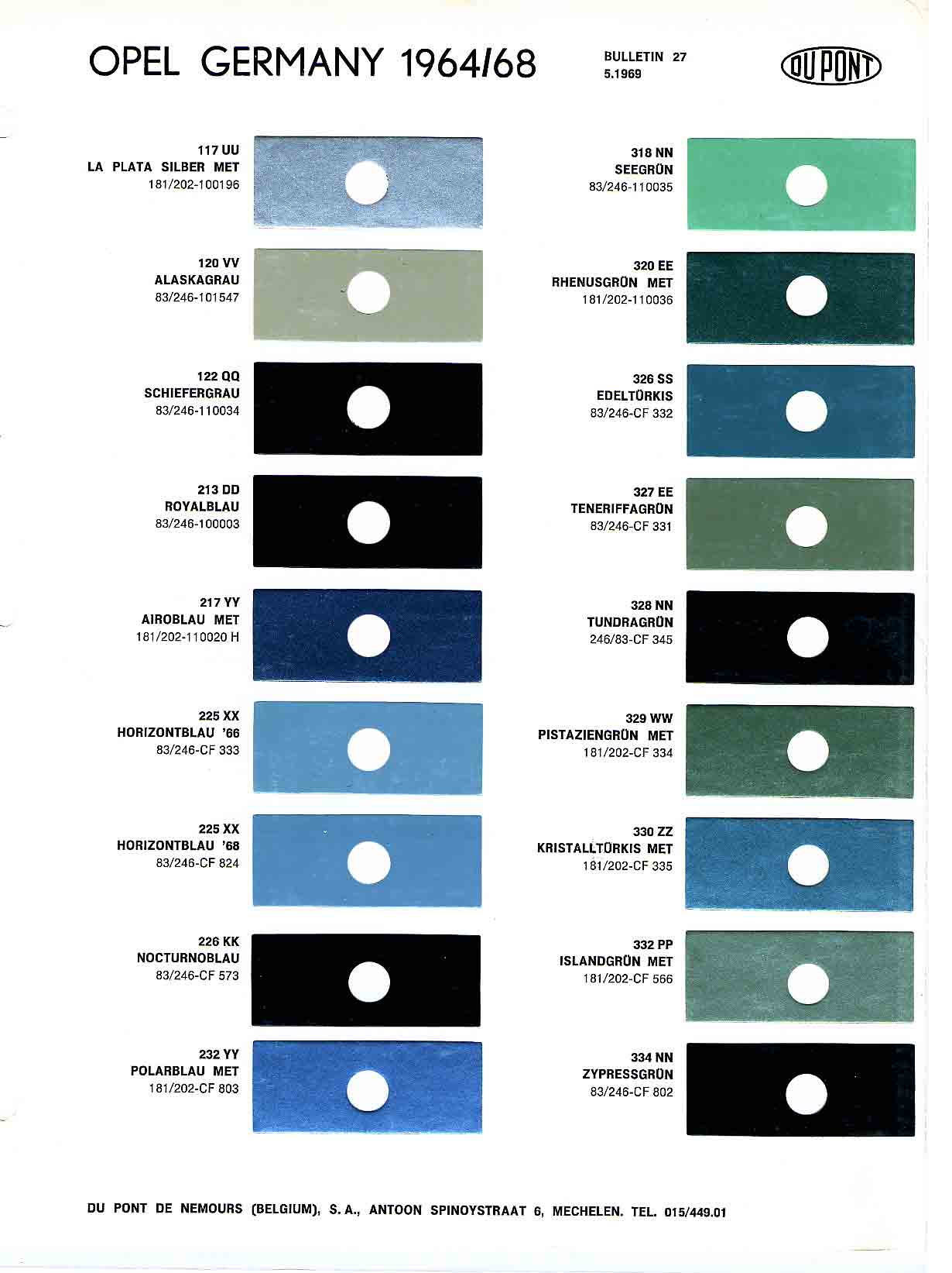 Opel Exterior Color Code and Paint Chart Colours