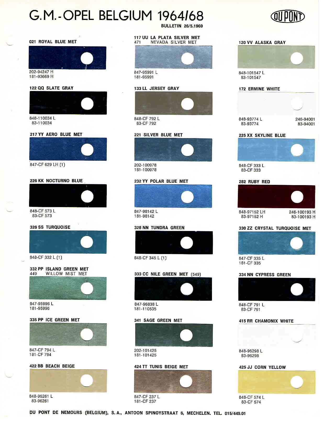 Opel Exterior Color Code and Paint Chart Colours