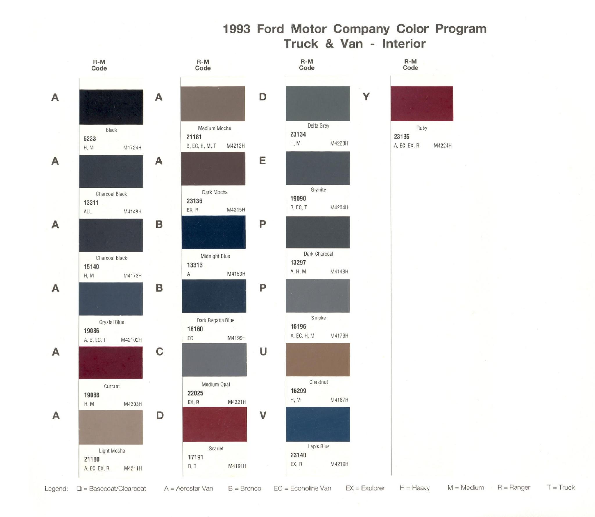 Ford Motor Vehicle Color Code Chart/Page Paint