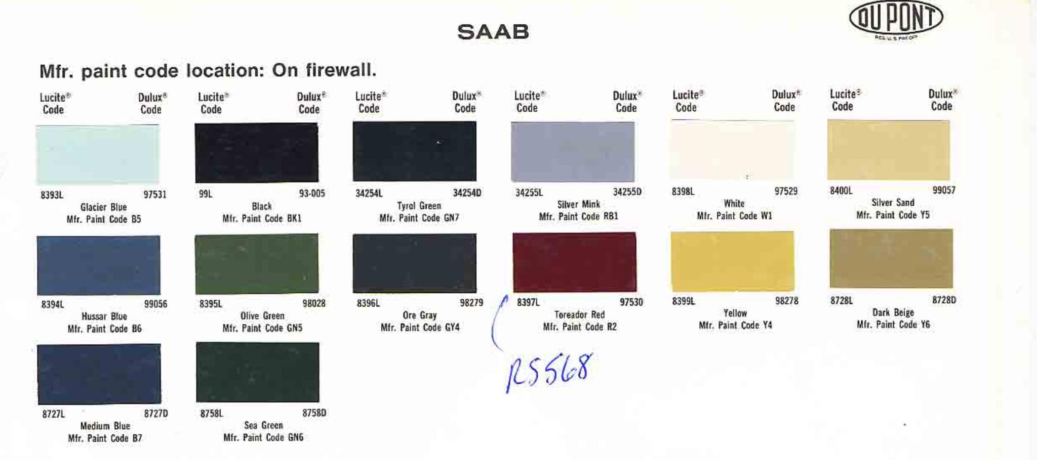 Saab Paint Codes & Color Charts