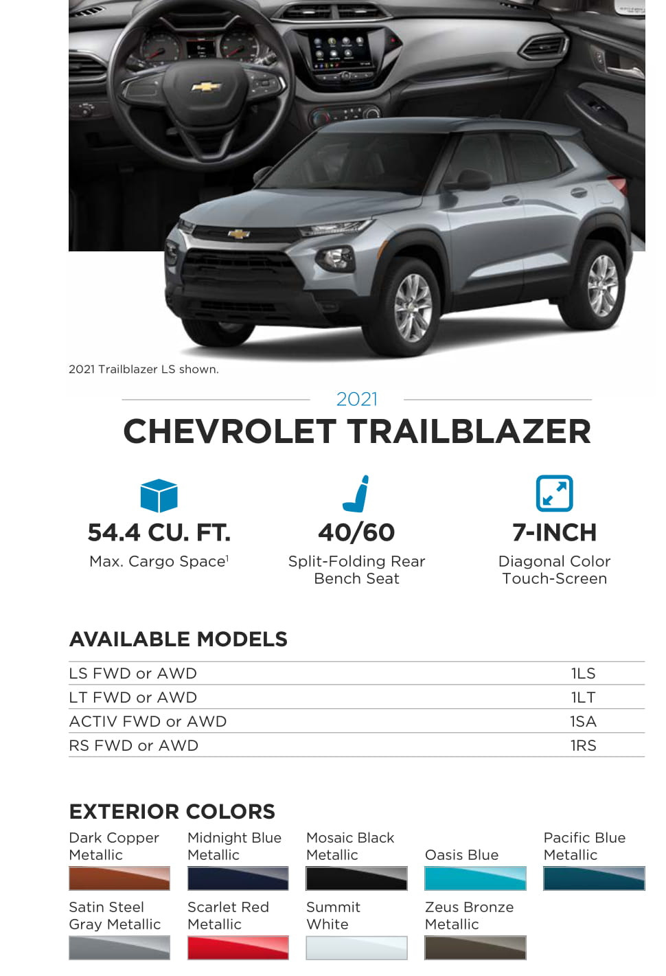 Models and Paint Colors used for this Chevy Vehicle in 2021