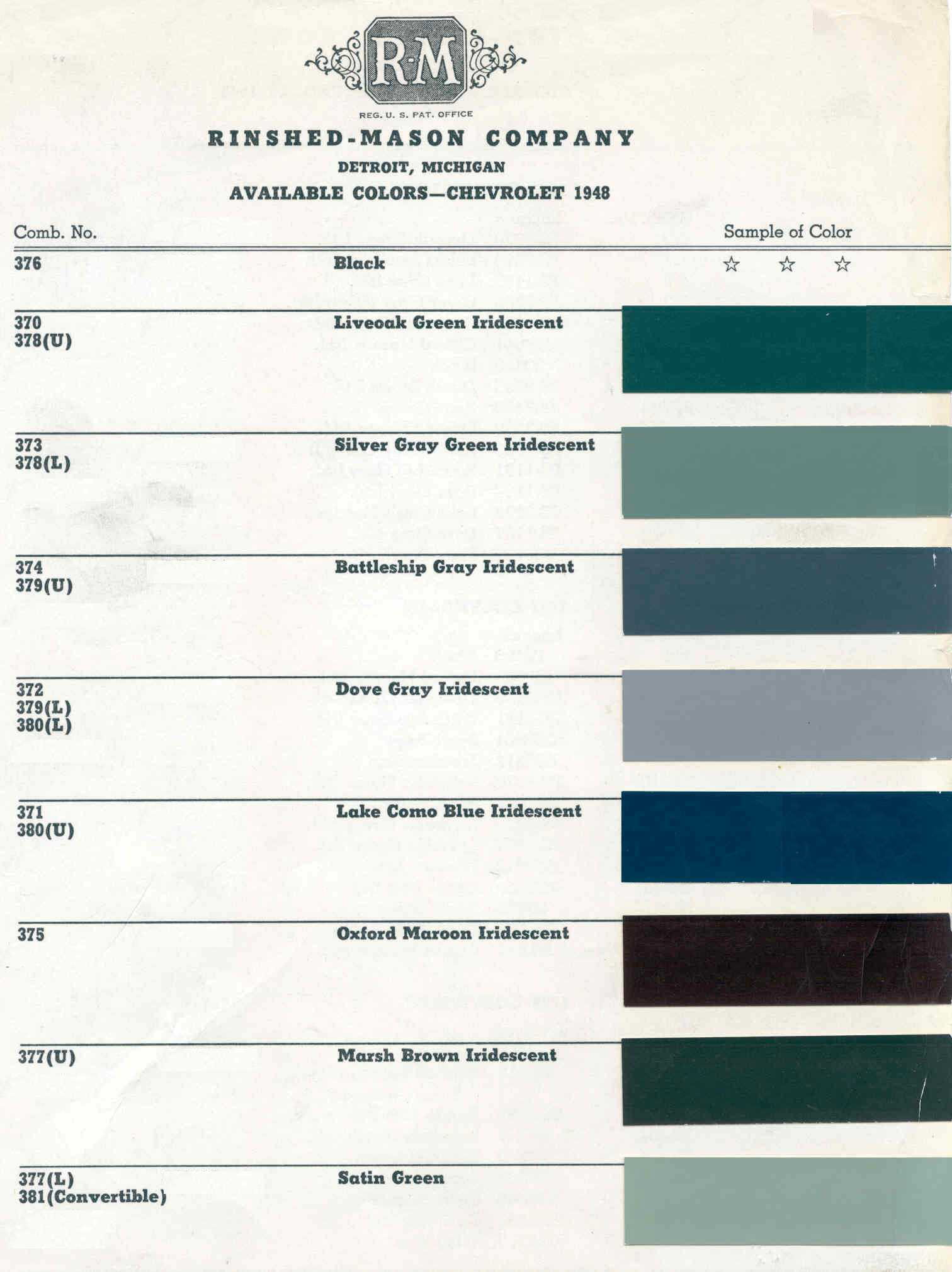 Paint Codes and Color Swatches used by Chevrolet on Vehicles