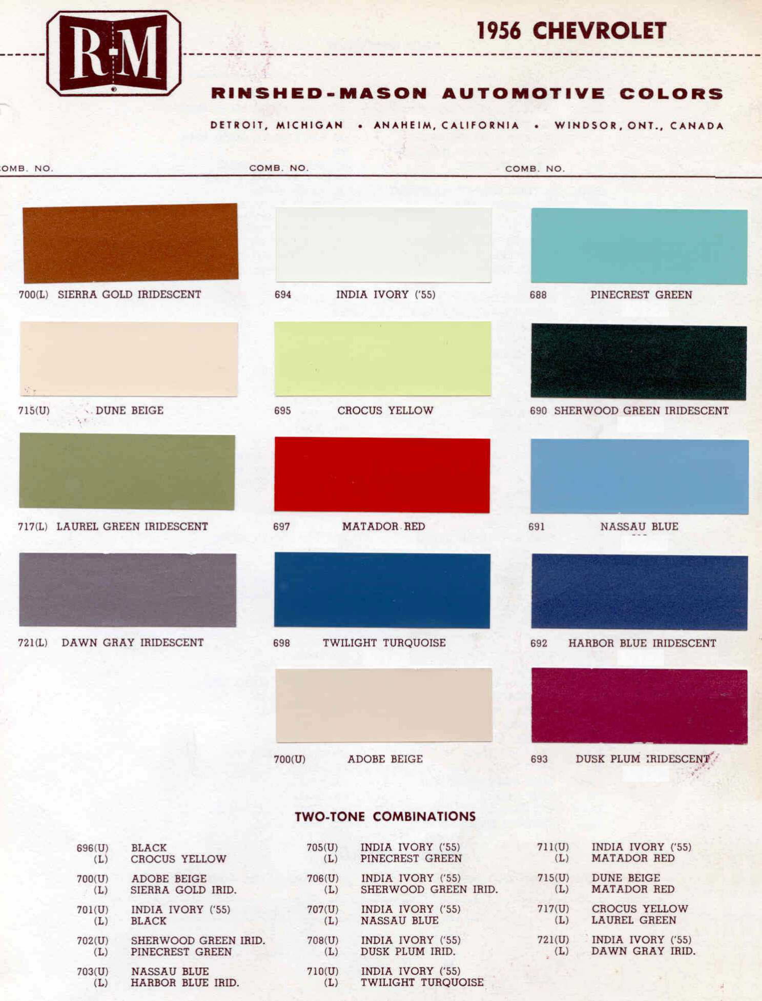 Paint Codes and Color Swatches used by Chevrolet on Vehicles