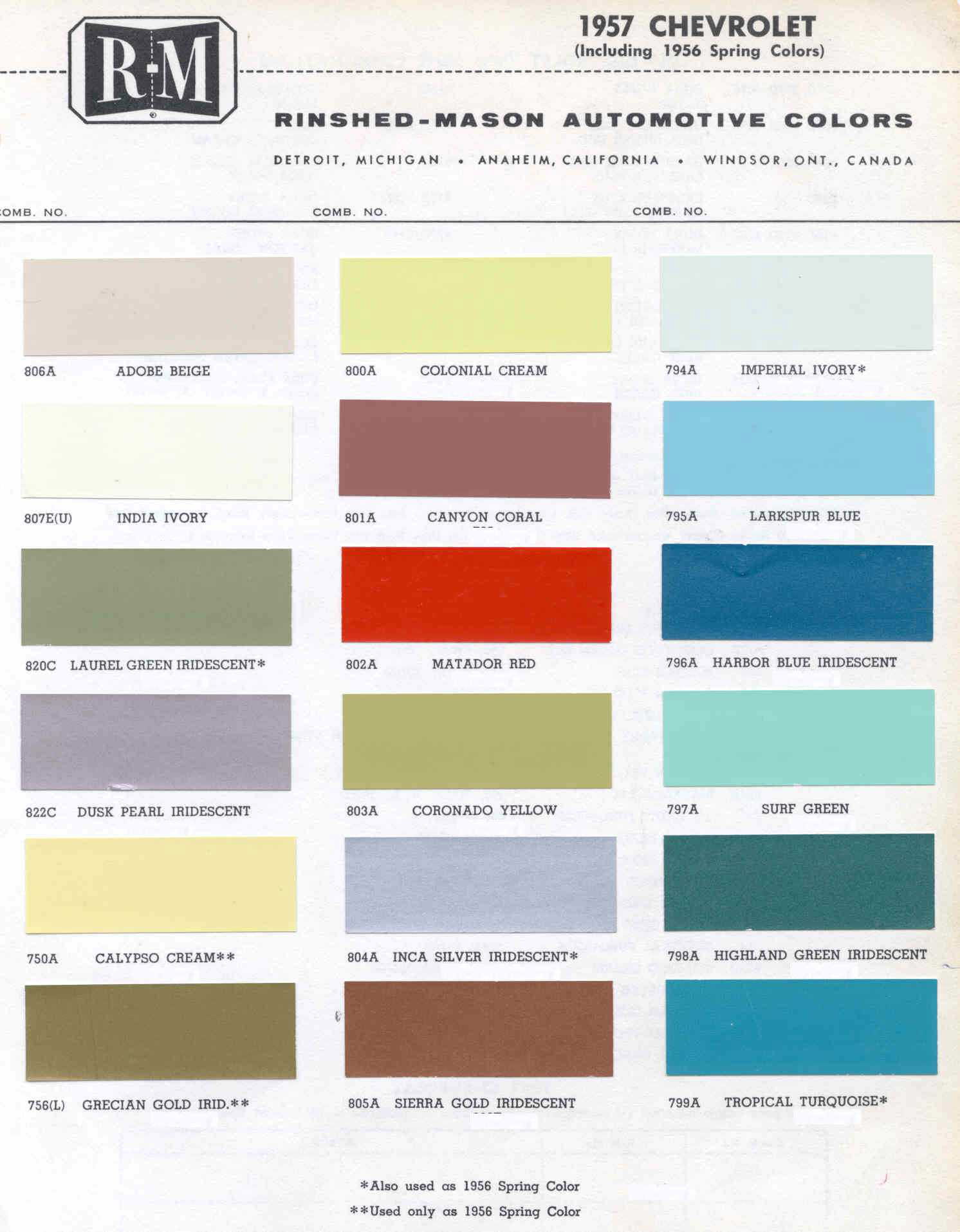 Paint Codes and Color Swatches used by Chevrolet on Vehicles