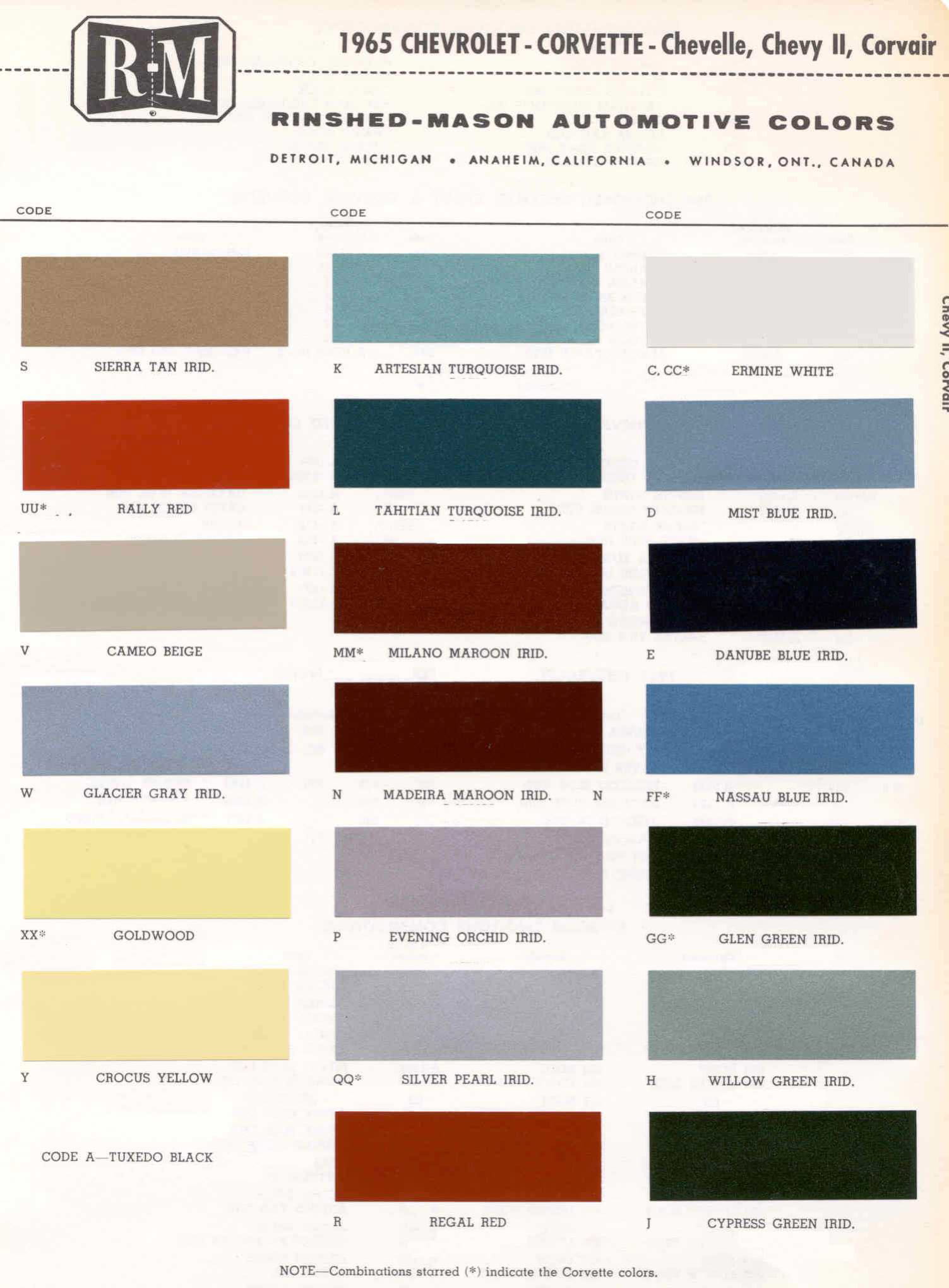 Paint Codes and Color Swatches used by Chevrolet on Vehicles