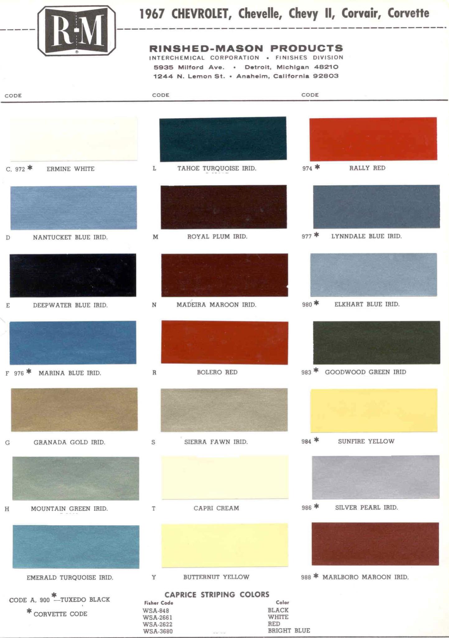 Chevrolet Paint Codes & Color Charts
