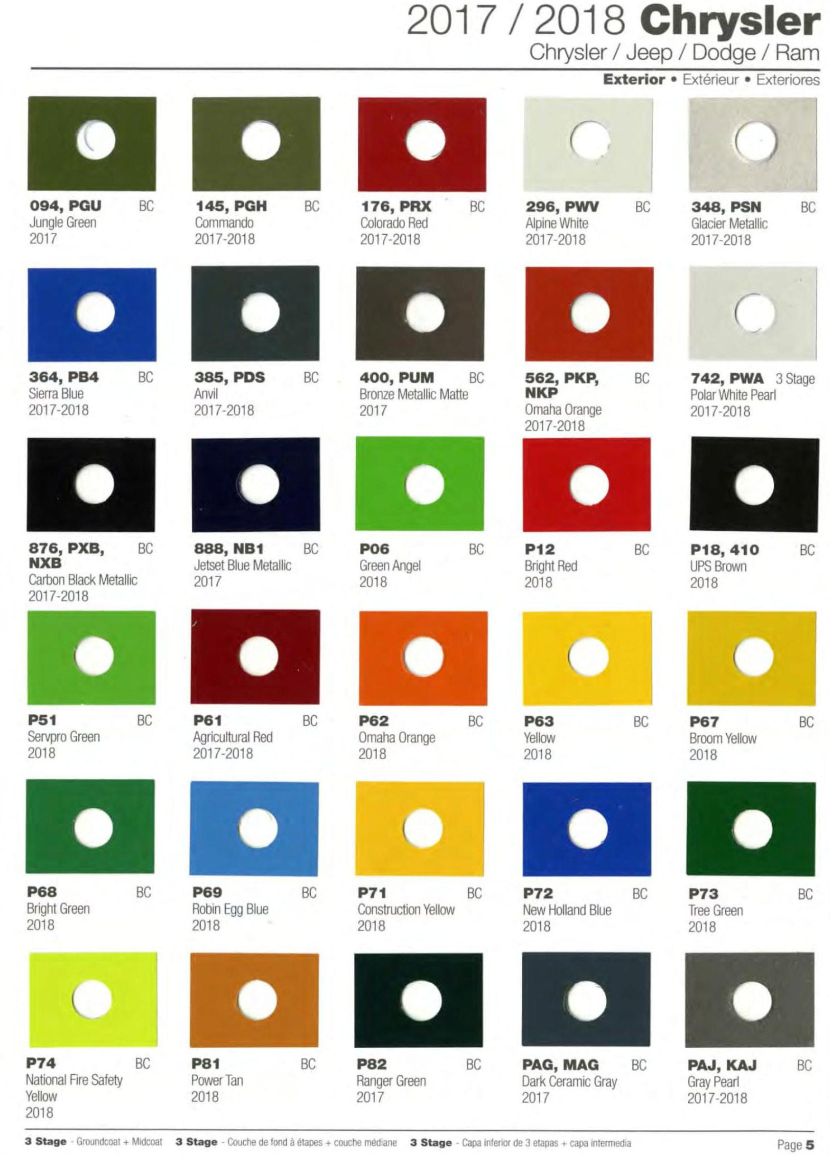 Chrysler Paint (Color) Code Chart For Exterior Vehicles