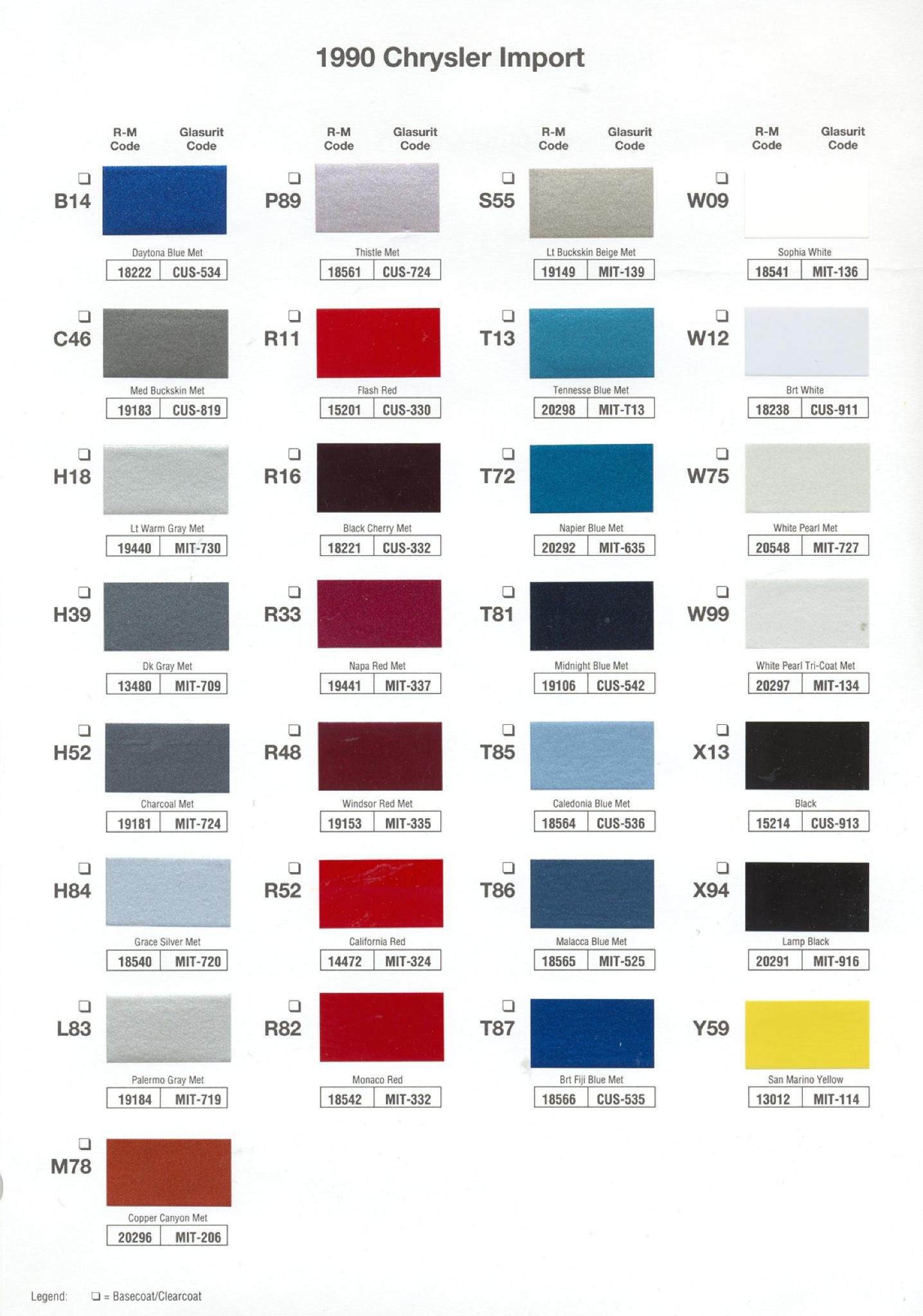 1990﻿  Basf Chrysler Import Color Chart