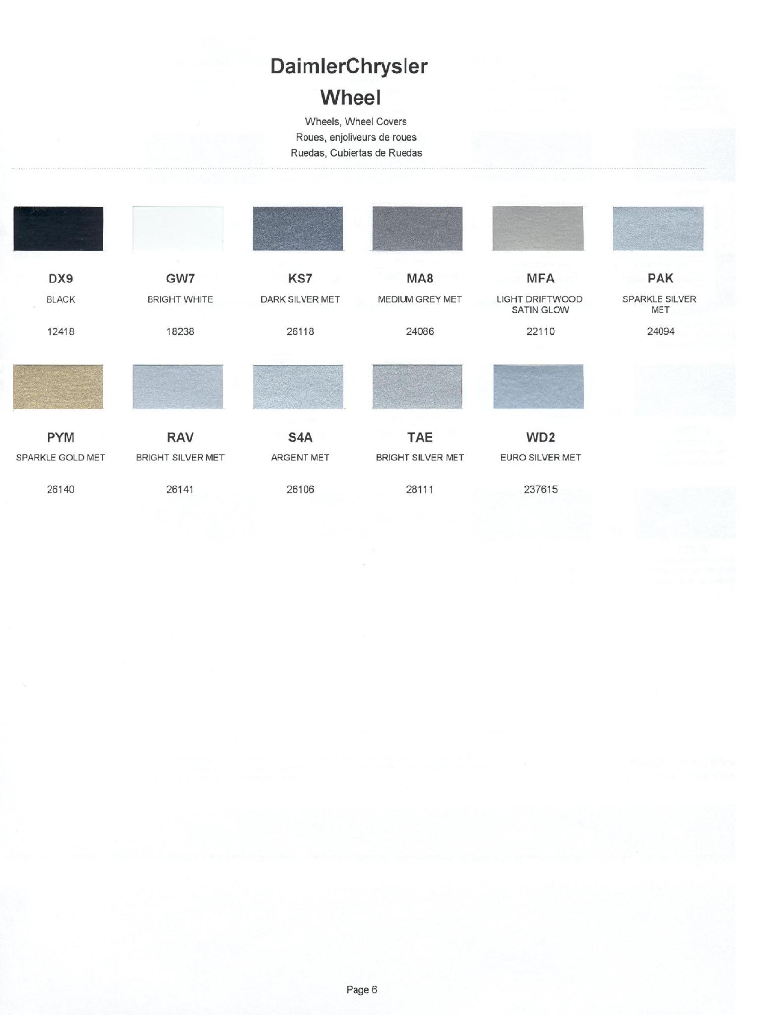 Chrysler Paint (Color) Code Chart For Exterior Vehicles