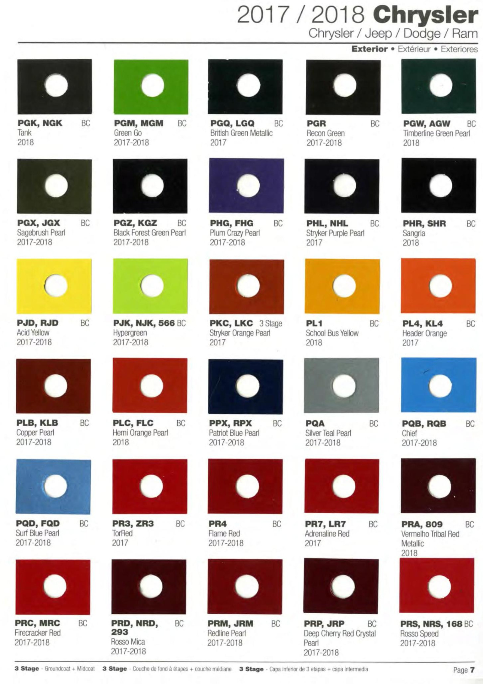 Chrysler Paint (Color) Code Chart For Exterior Vehicles