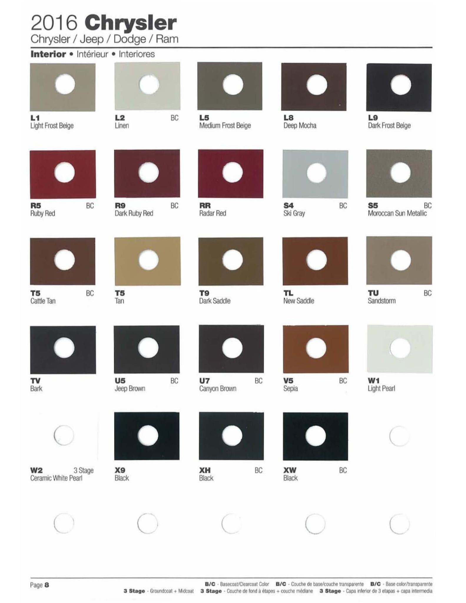 Chrysler Paint (Color) Code Chart For Exterior Vehicles