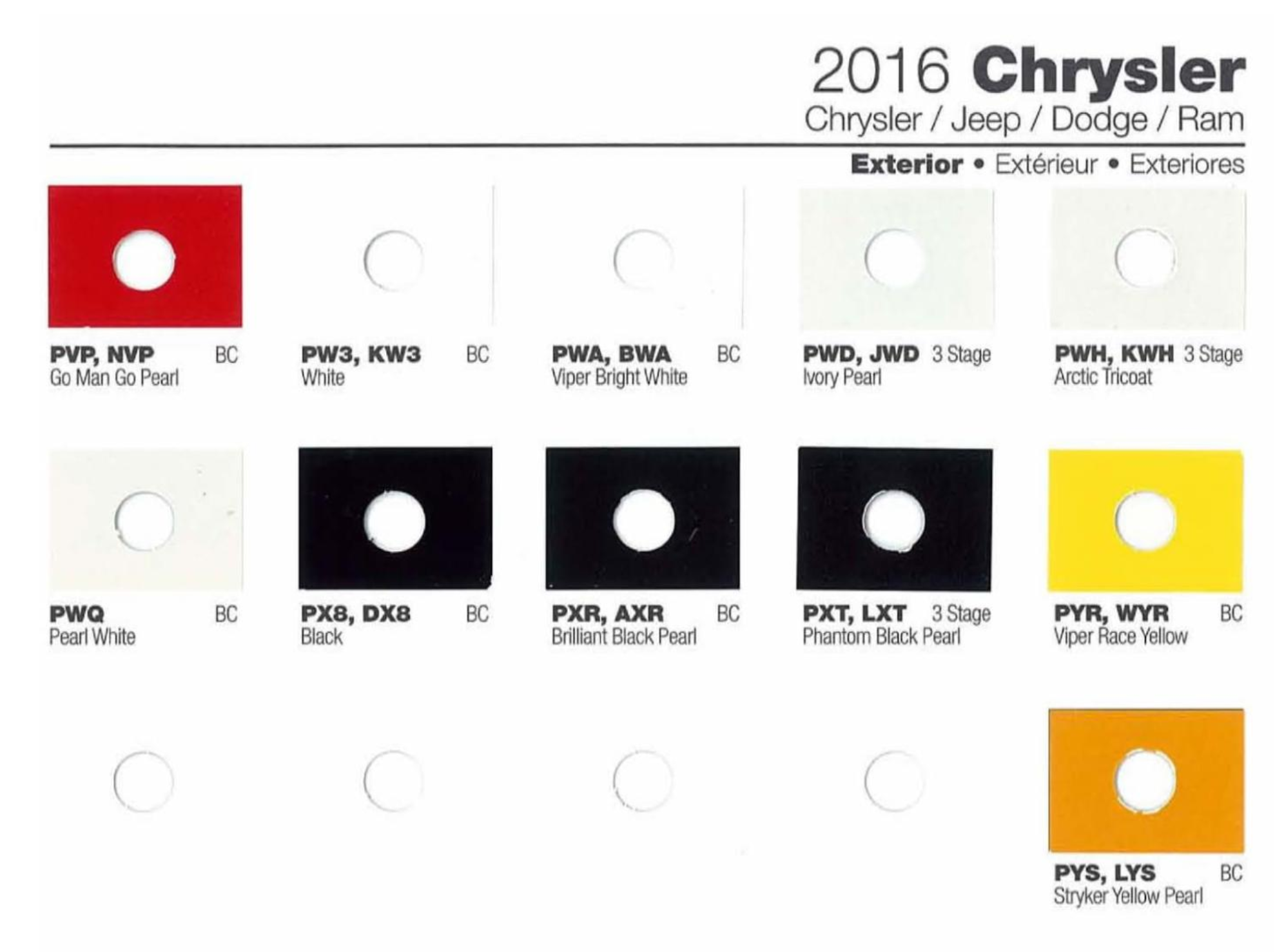 Chrysler Paint (Color) Code Chart For Exterior Vehicles