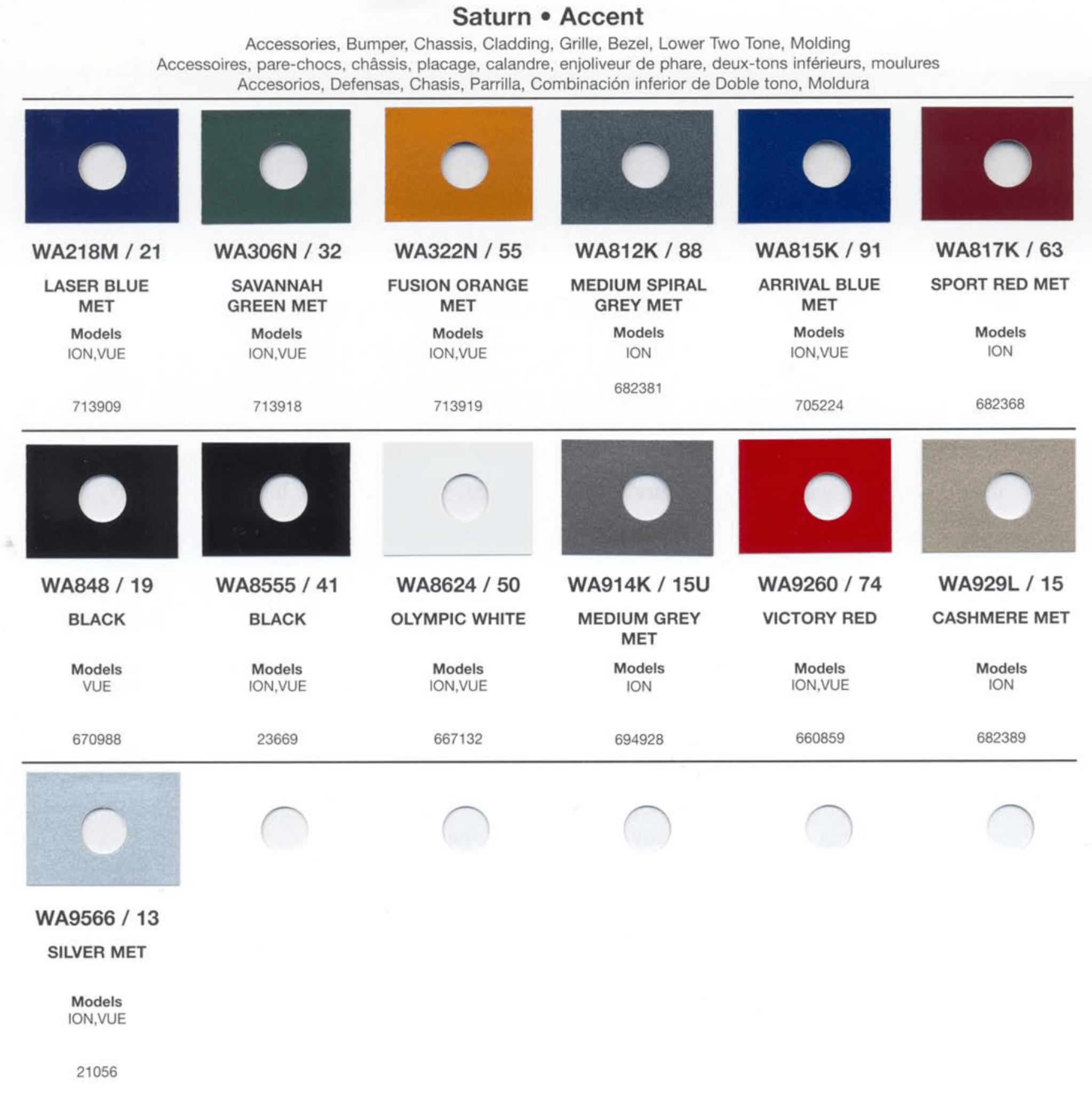 Exterior Color Codes and Color Examples for Saturn