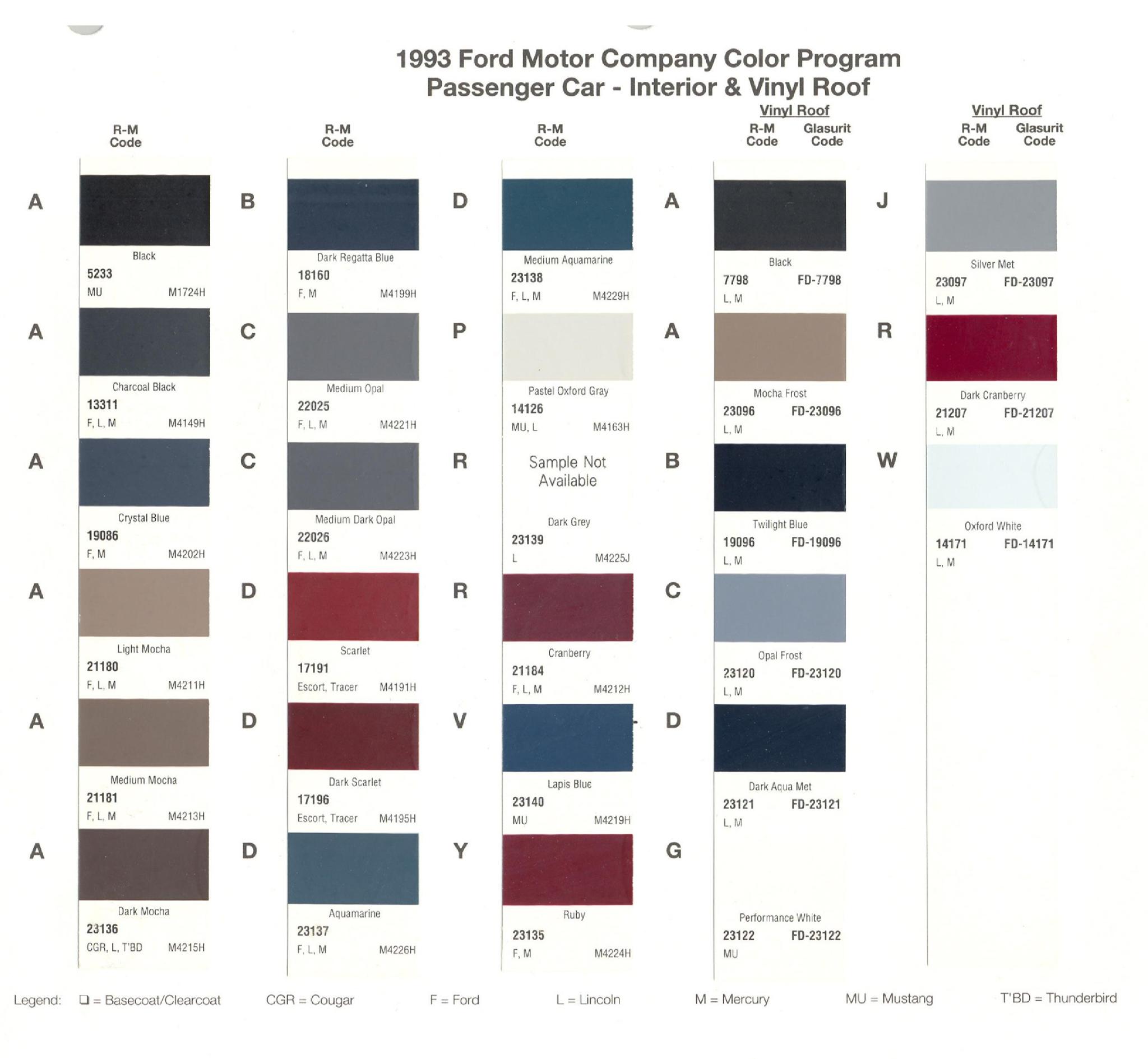 Ford Motor Vehicle Color Code Chart/Page Paint