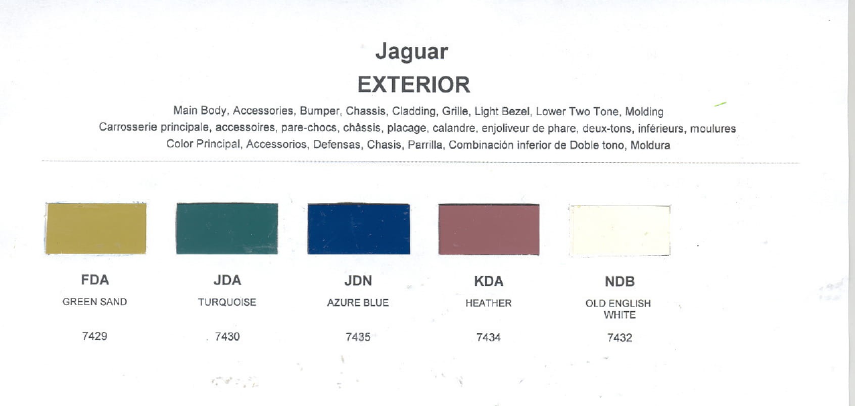 paint swatches and codes used on jaguar vehicles