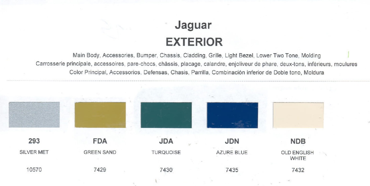 paint swatches and codes used on jaguar vehicles