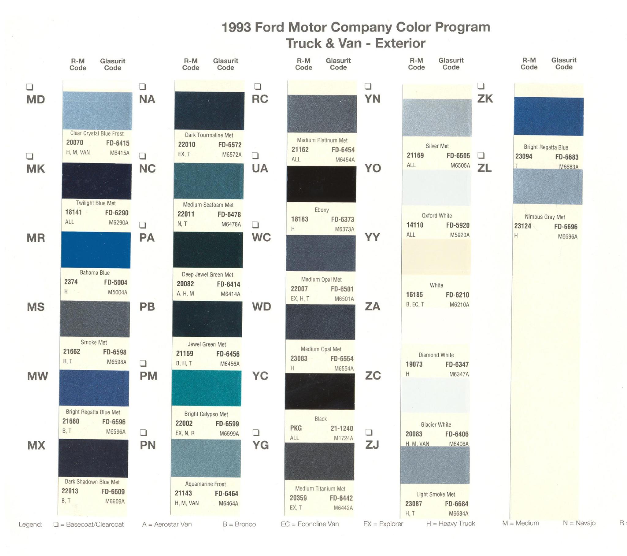 Ford Motor Vehicle Color Code Chart/Page Paint