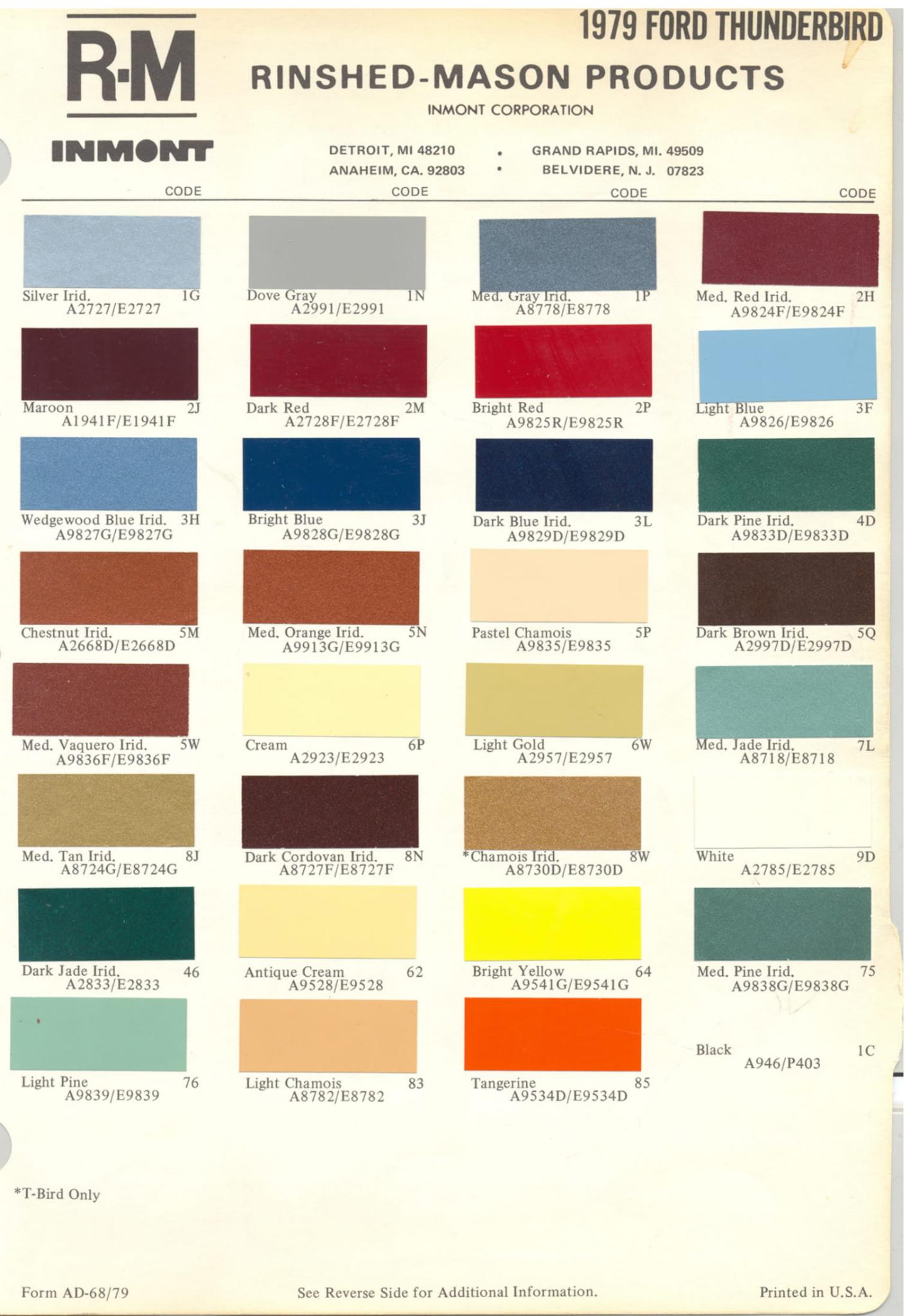 Ford Motor Vehicle Color Code Chart/Page Paint