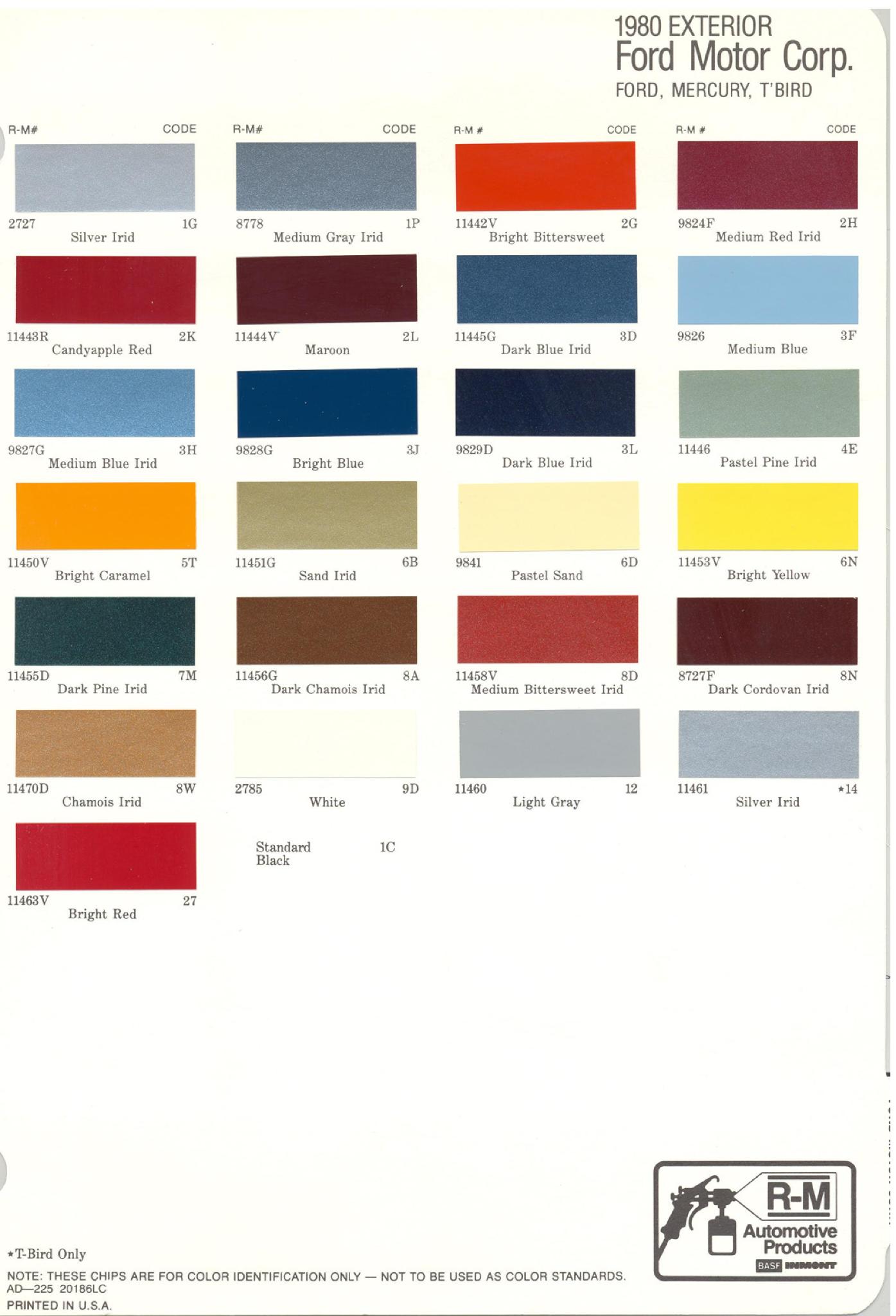 Ford Motor Vehicle Color Code Chart/Page Paint