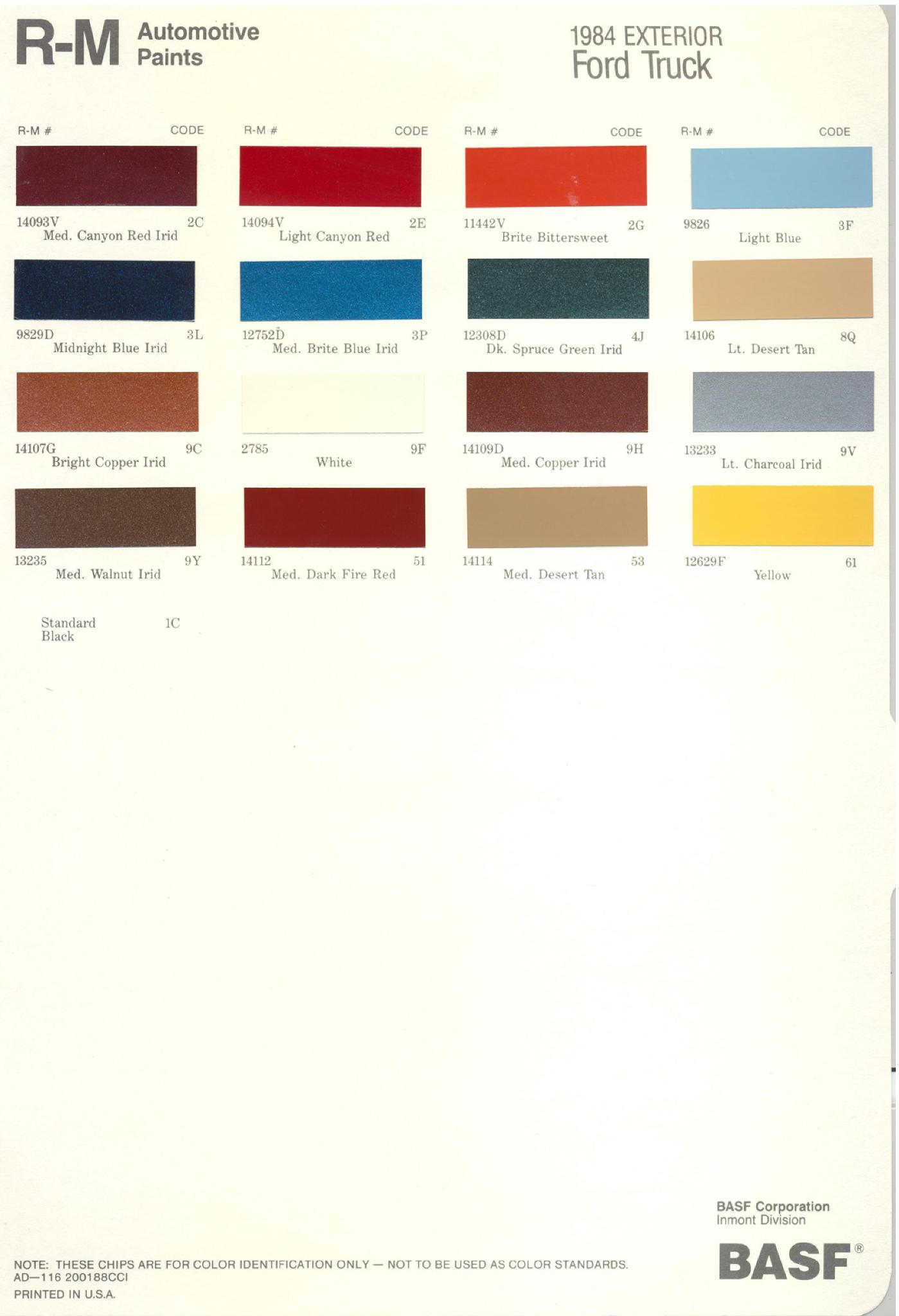 Ford Motor Vehicle Color Code Chart/Page Paint