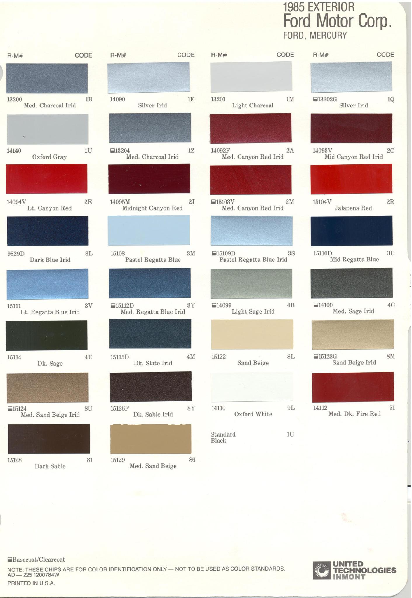 Ford Motor Vehicle Color Code Chart/Page Paint