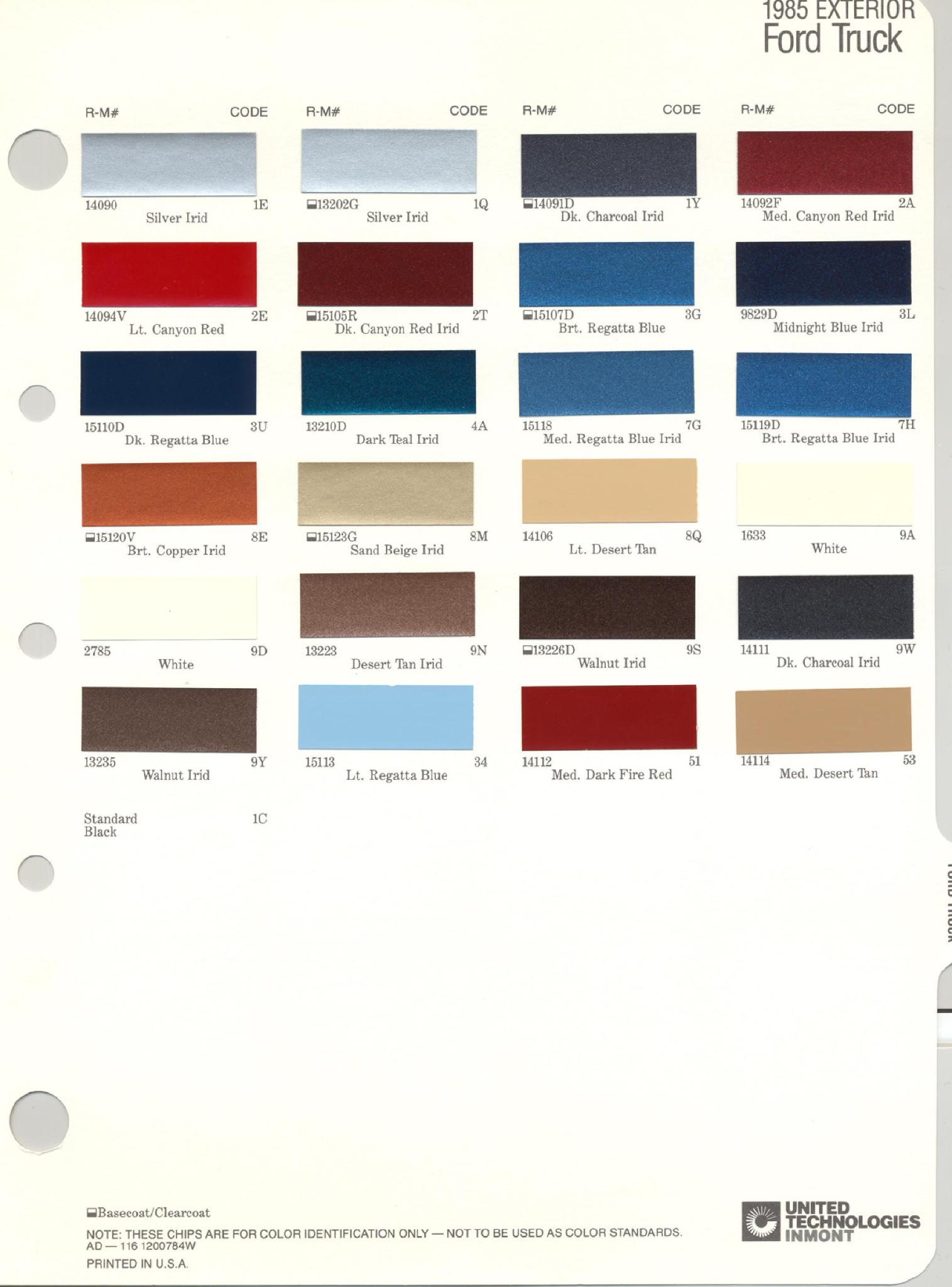 Ford Motor Vehicle Color Code Chart/Page Paint