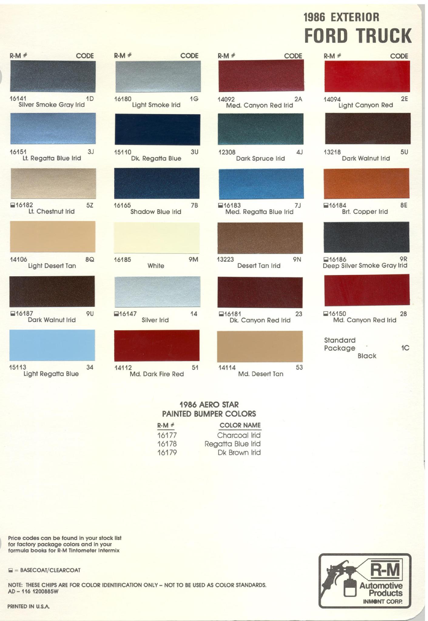 Ford Motor Vehicle Color Code Chart/Page Paint