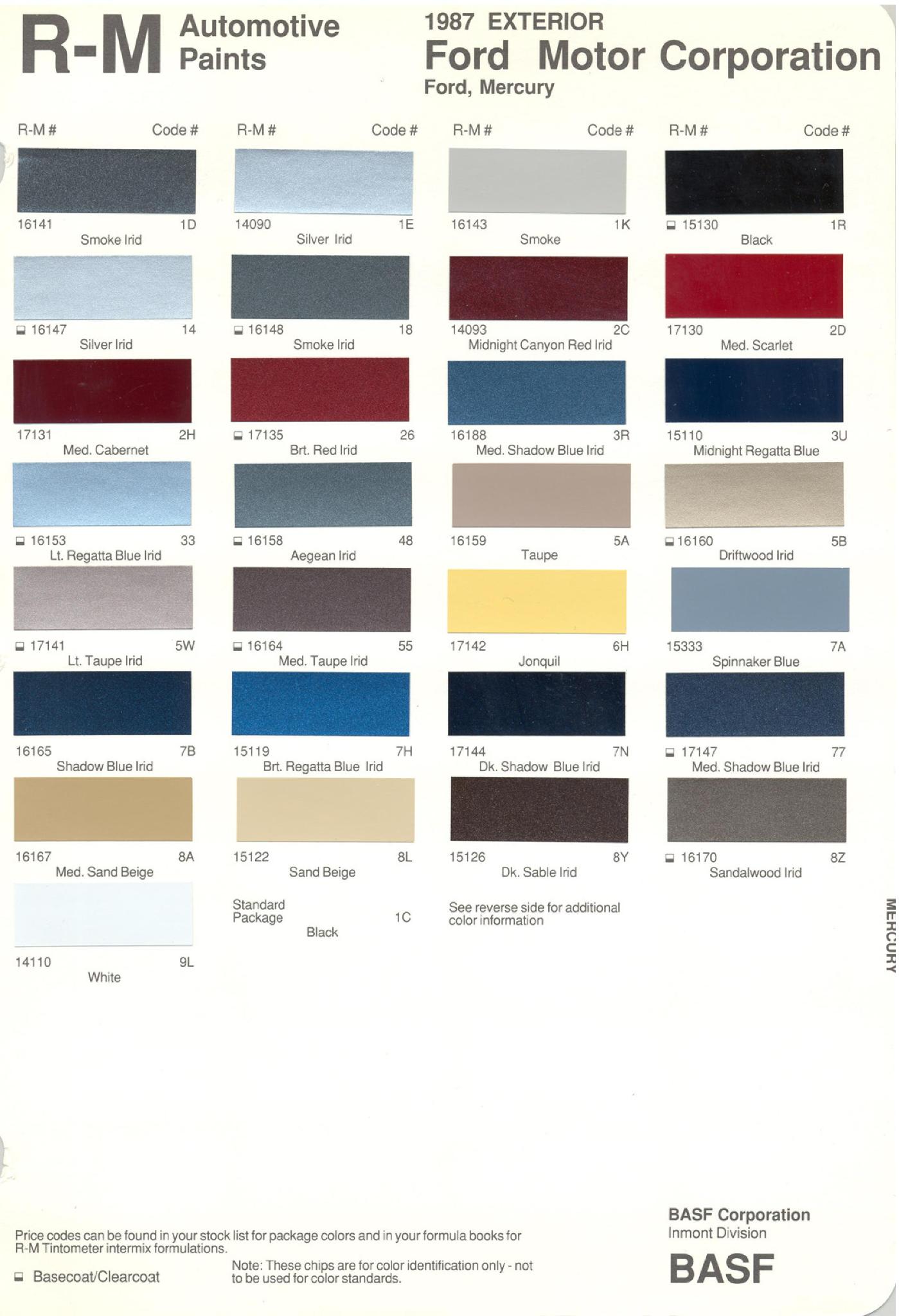 Ford Motor Vehicle Color Code Chart/Page Paint