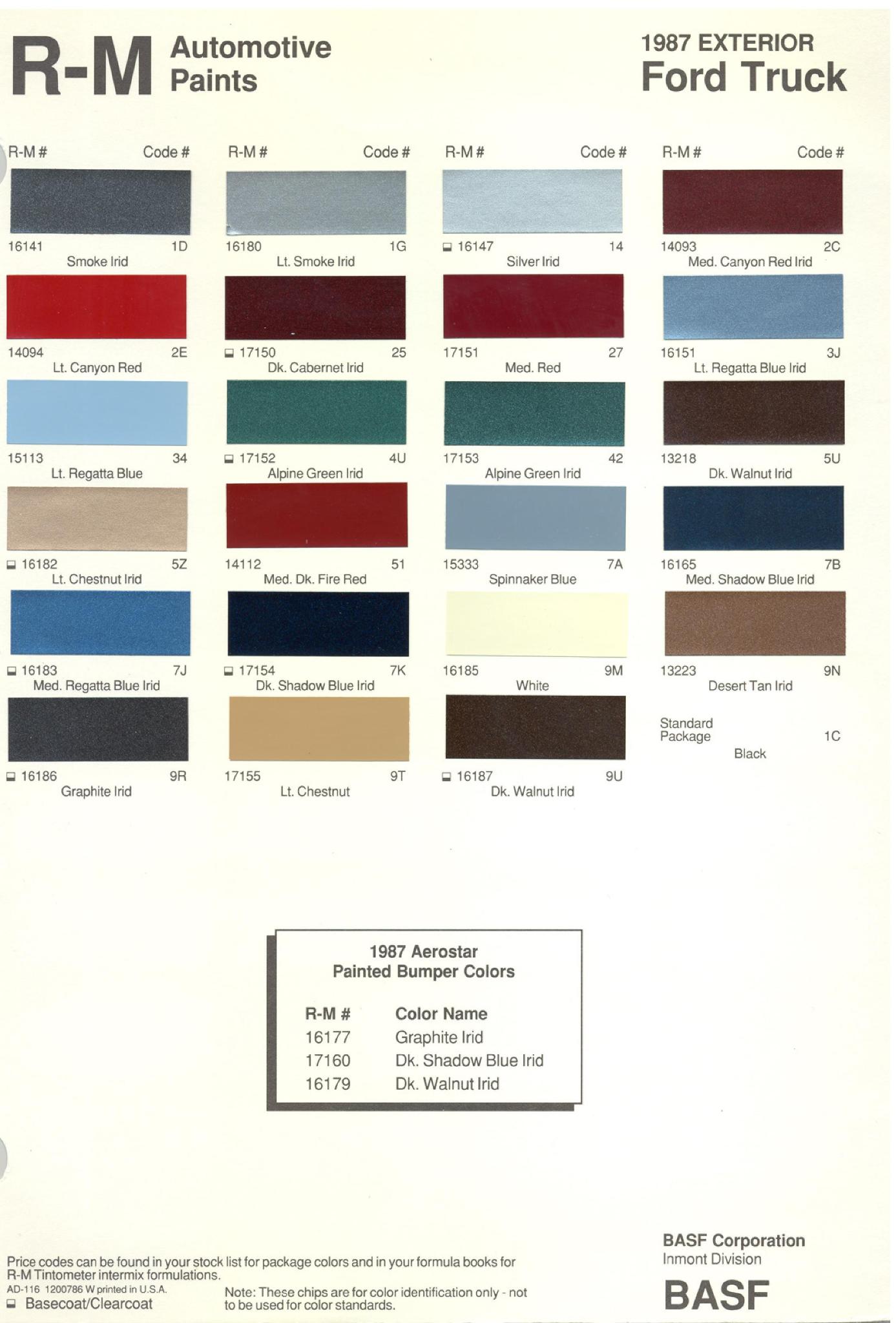 Ford Motor Vehicle Color Code Chart/Page Paint