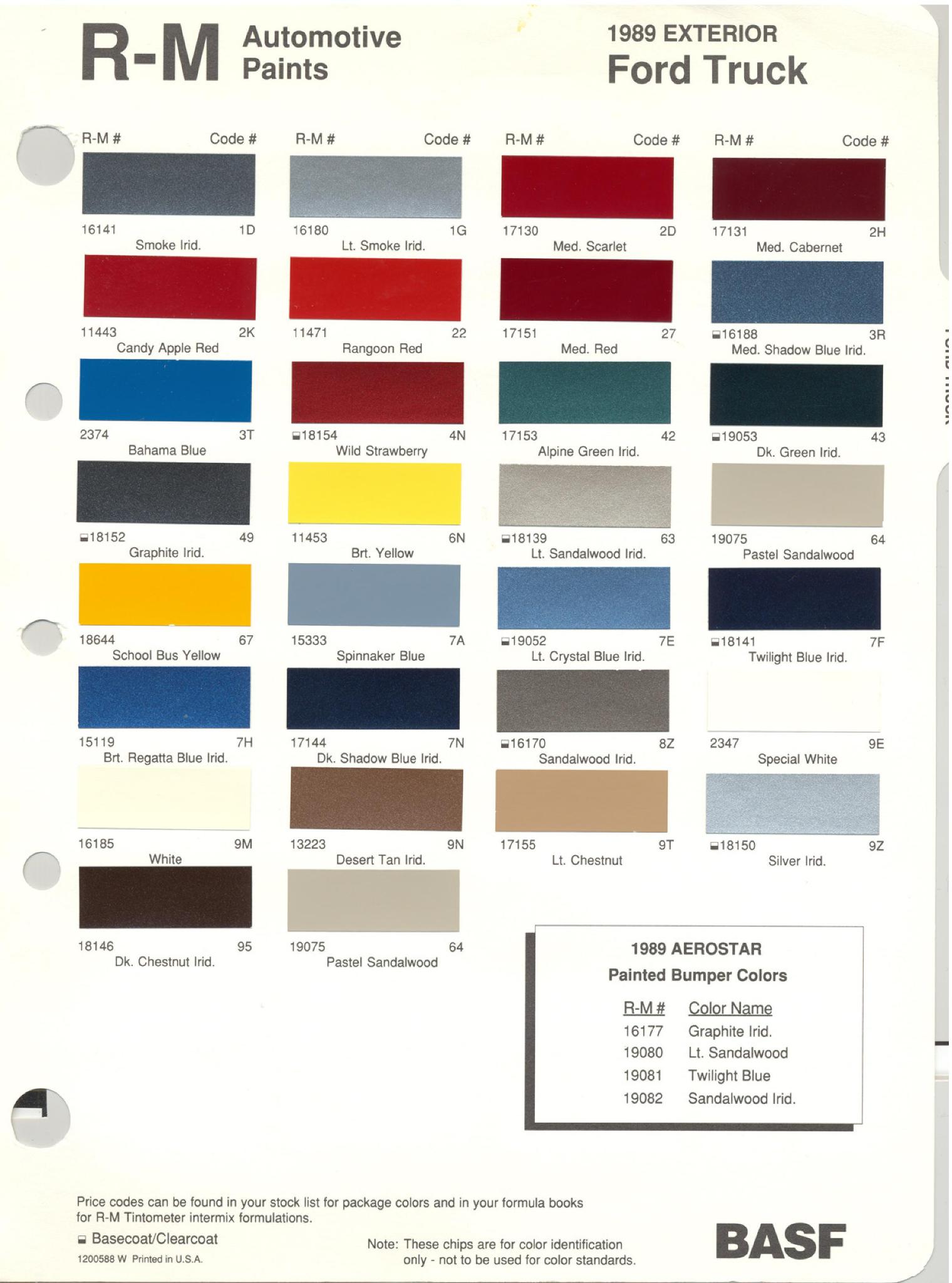 Ford Motor Vehicle Color Code Chart/Page Paint