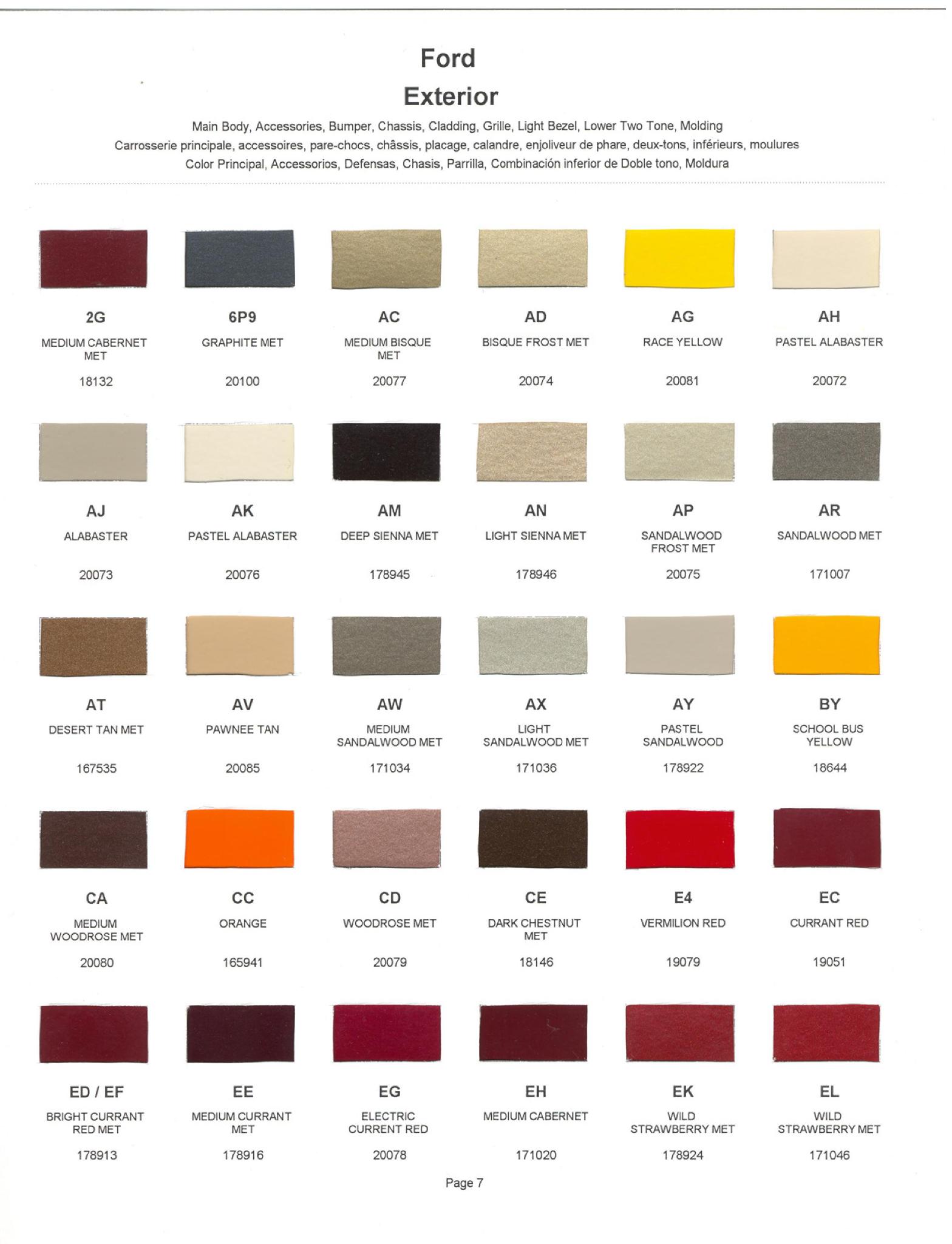 Ford Motor Vehicle Color Code Chart/Page Paint