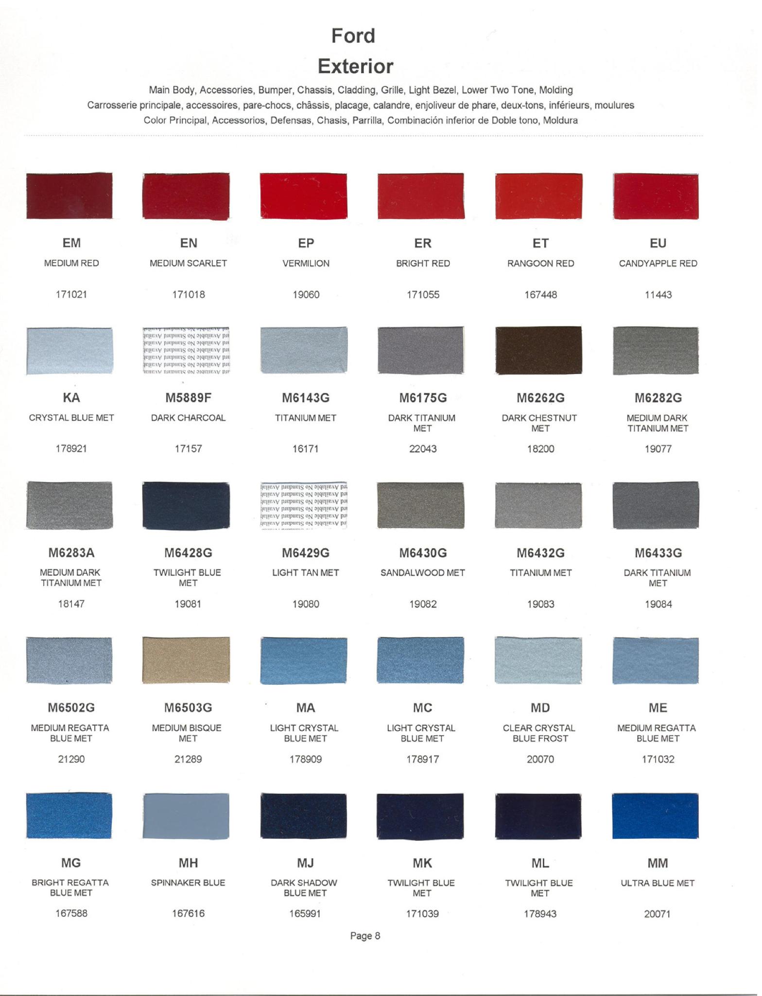 Ford Motor Vehicle Color Code Chart/Page Paint