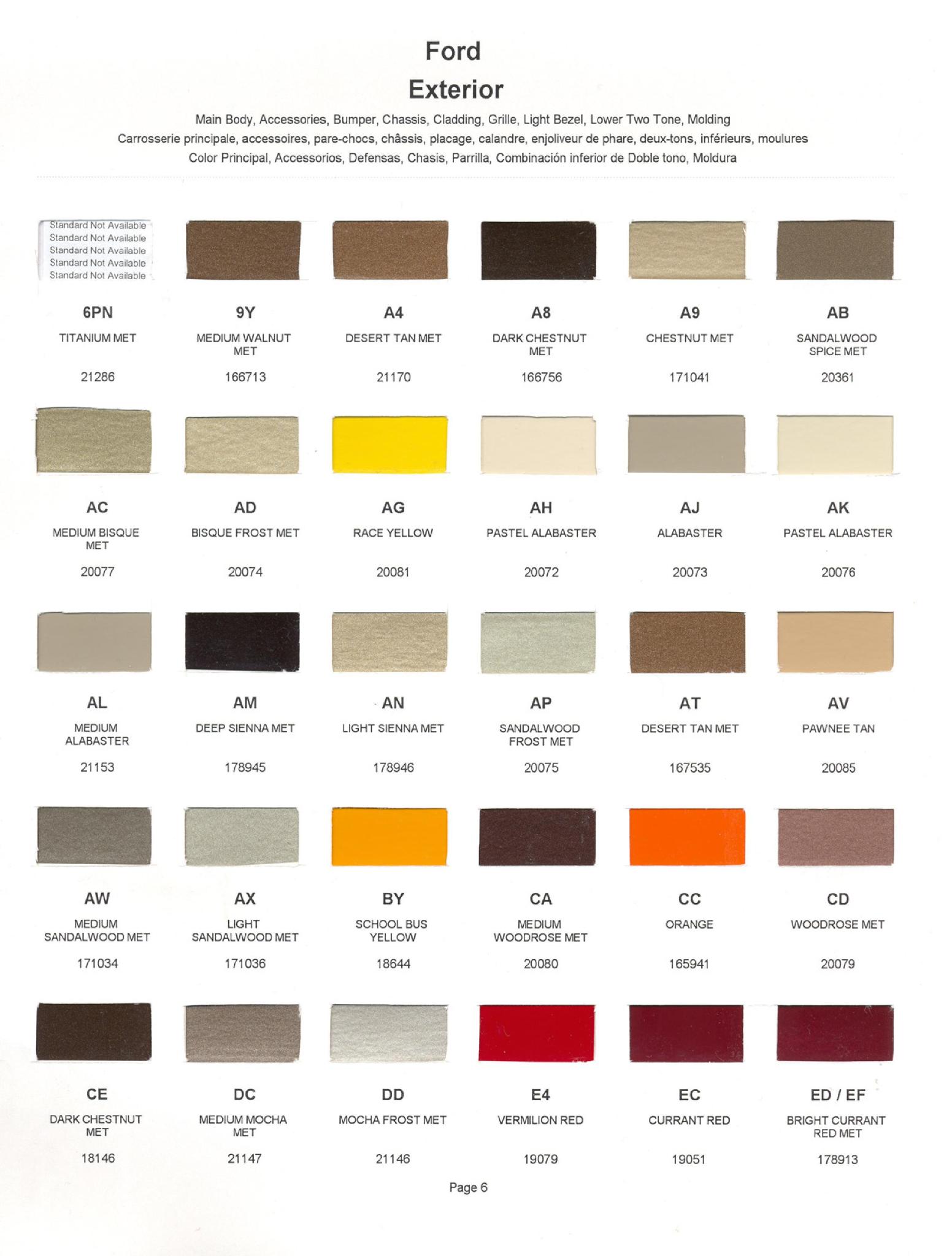 Ford Motor Vehicle Color Code Chart/Page Paint