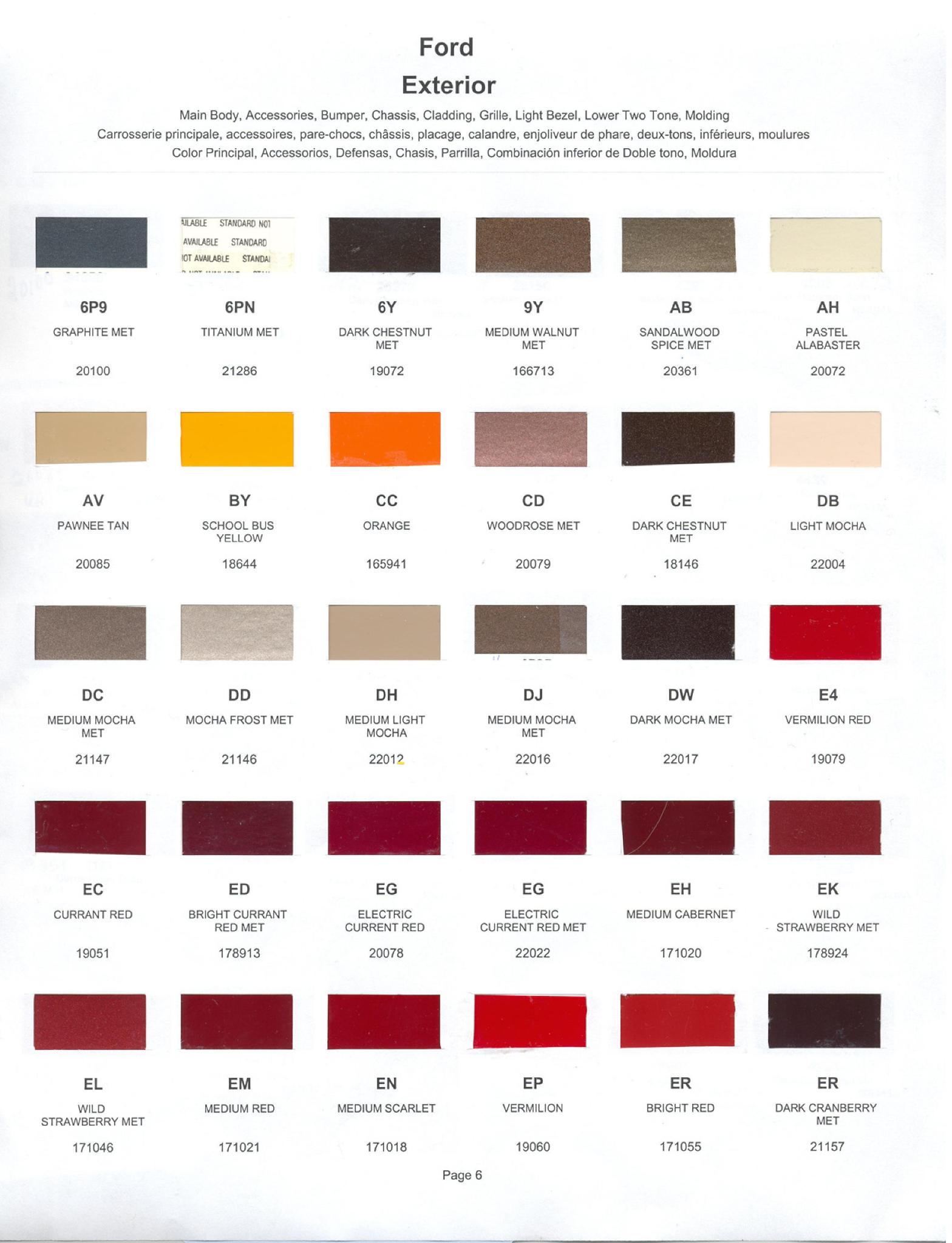 Ford Motor Vehicle Color Code Chart/Page Paint