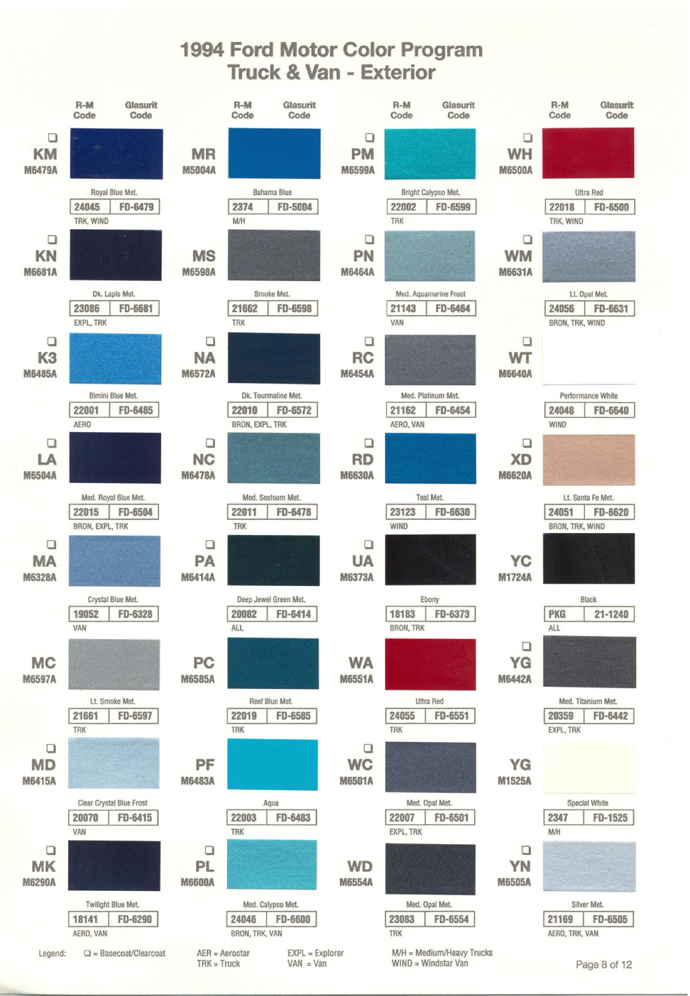 Ford Motor Vehicle Color Code Chart/Page Paint