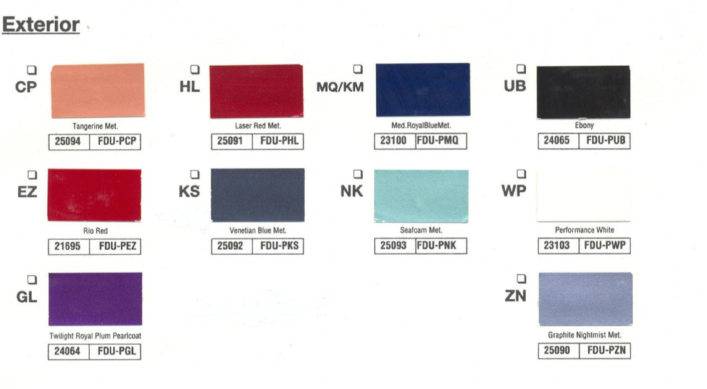 Ford Motor Vehicle Color Code Chart/Page Paint