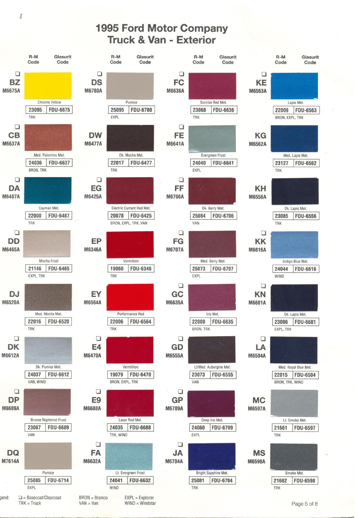 Ford Motor Vehicle Color Code Chart/Page Paint