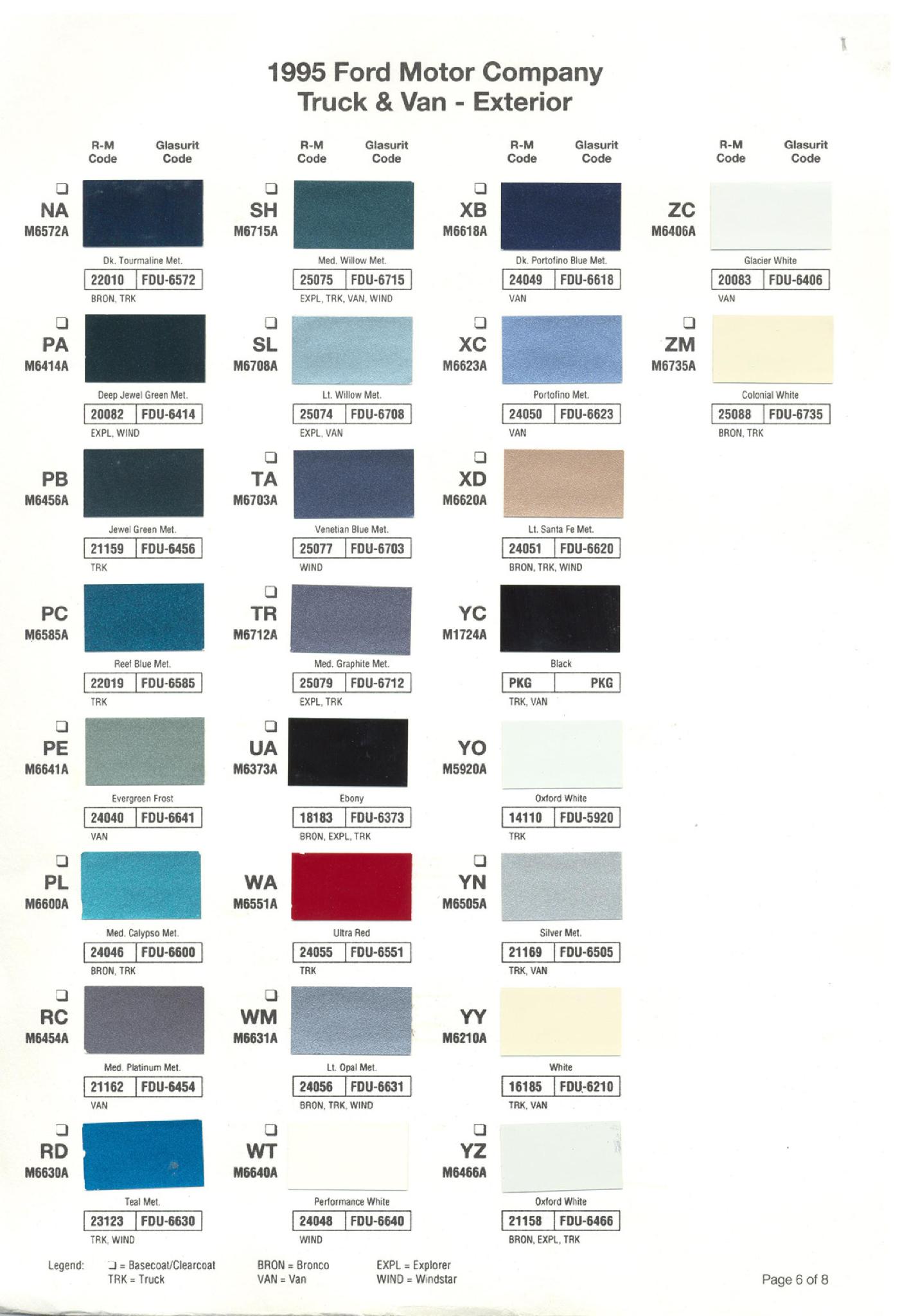 Ford Motor Vehicle Color Code Chart/Page Paint